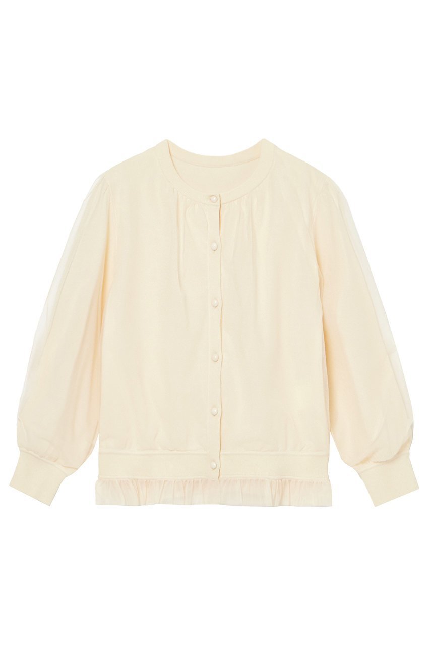 【アナイ/ANAYI】のチュール カーディガン インテリア・キッズ・メンズ・レディースファッション・服の通販 founy(ファニー) 　ファッション　Fashion　レディースファッション　Fashion for Women　トップス・カットソー　Cut & Sew Tops　ニット　Knit Tops & Sweaters　カーディガン・羽織り　Layered Style Cardigans　なめらか　Smooth, Silky Texture　カーディガン　Cardigan, Knitwear　ギャザー　Gathered, Ruffled　コンパクト　Compact, Small Size　チュール　Tulip, Tulip Motif　フェミニン　Feminine, Girly　フリル　Frill, Ruffle　フロント　Front, Front Design　ブルゾン　Blouson, Bomber Jacket　ペプラム　Peplum, Flared Hem　ライトベージュ|ID: prp329100004608945 ipo3291000000032955119