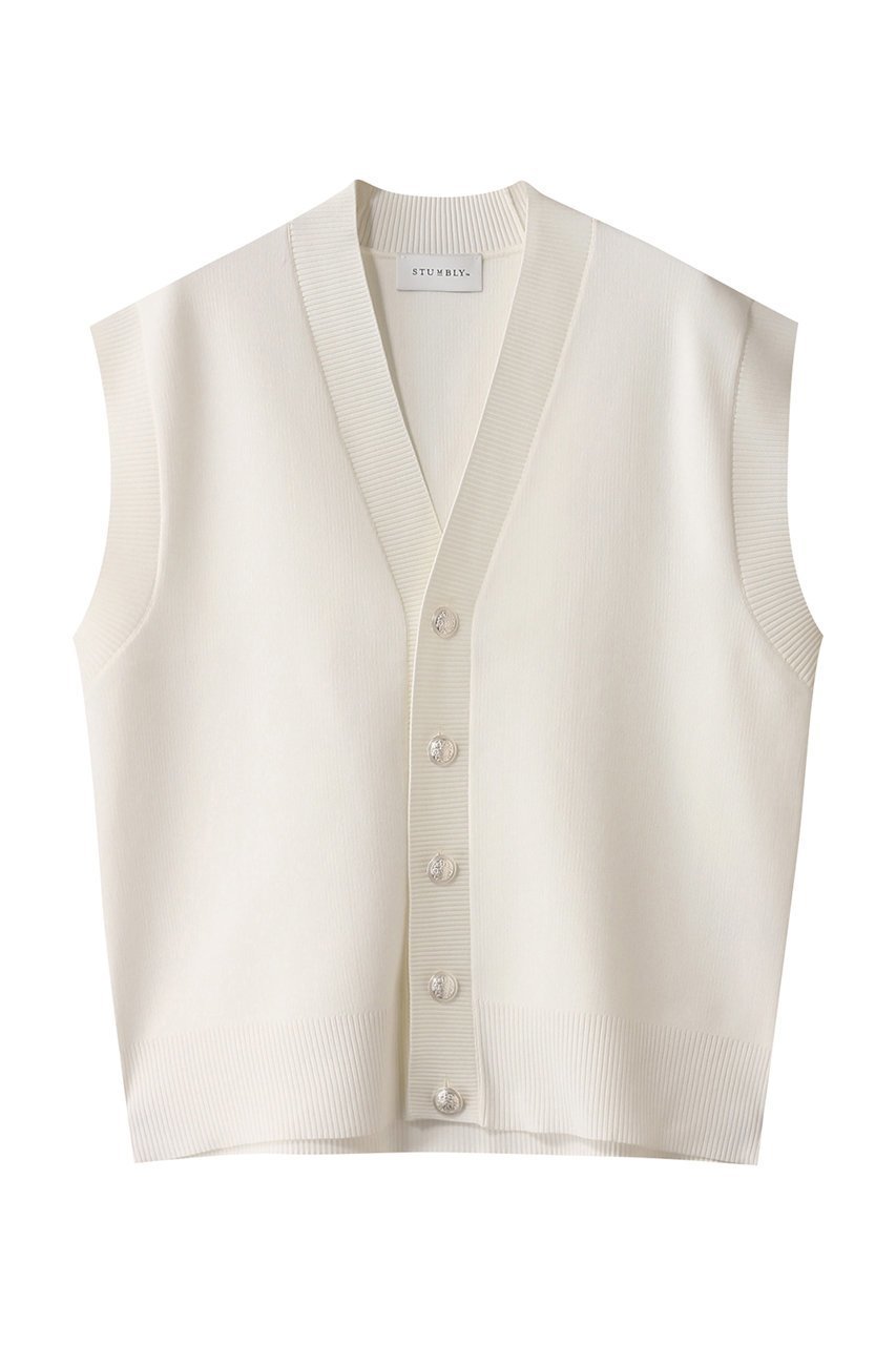 【ヒューエルミュージアム/hueLe Museum】の【STUMBLY】Painted Metal Button Gilet 人気、トレンドファッション・服の通販 founy(ファニー) 　ファッション　Fashion　レディースファッション　Fashion for Women　トップス・カットソー　Cut & Sew Tops　ニット　Knit Tops & Sweaters　カーディガン・羽織り　Layered Style Cardigans　ベスト&ジレ / 重ね着スタイル　Vests & Gilets　カーディガン　Cardigan, Knitwear　シンプル　Simple, Minimal　デニム　Denim, Jeans Material　メタル　Metal, Metal Parts　リラックス　Relax, Relaxed Fit　 other-1|ID: prp329100004609020 ipo3291000000035655680