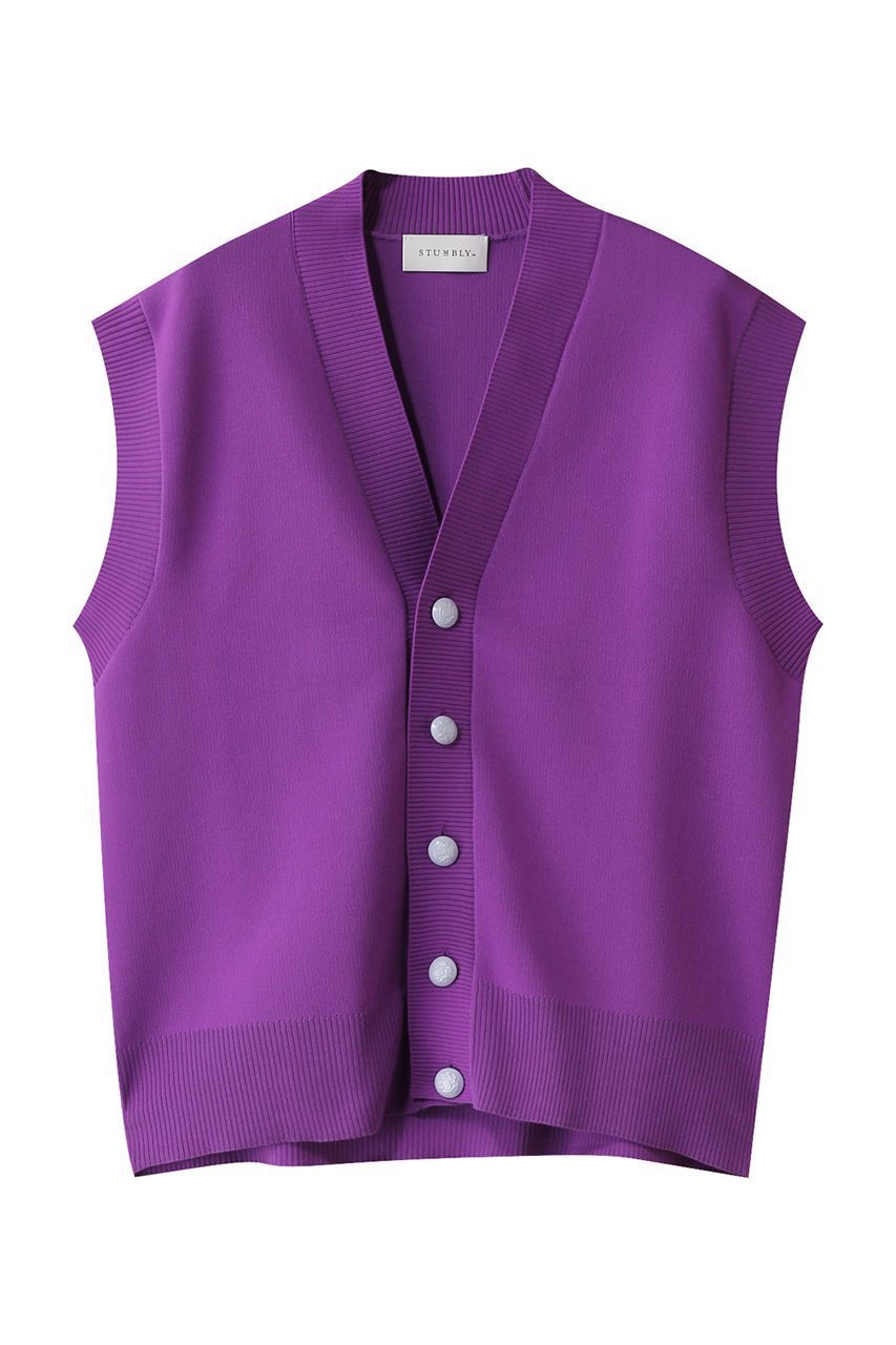 【ヒューエルミュージアム/hueLe Museum】の【STUMBLY】Painted Metal Button Gilet インテリア・キッズ・メンズ・レディースファッション・服の通販 founy(ファニー) 　ファッション　Fashion　レディースファッション　Fashion for Women　トップス・カットソー　Cut & Sew Tops　ニット　Knit Tops & Sweaters　カーディガン・羽織り　Layered Style Cardigans　ベスト&ジレ / 重ね着スタイル　Vests & Gilets　カーディガン　Cardigan, Knitwear　シンプル　Simple, Minimal　デニム　Denim, Jeans Material　メタル　Metal, Metal Parts　リラックス　Relax, Relaxed Fit　パープル|ID: prp329100004609020 ipo3291000000035655682