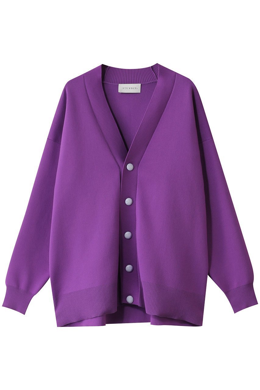 【ヒューエルミュージアム/hueLe Museum】の【STUMBLY】Painted Metal Button Cardigan インテリア・キッズ・メンズ・レディースファッション・服の通販 founy(ファニー) 　ファッション　Fashion　レディースファッション　Fashion for Women　トップス・カットソー　Cut & Sew Tops　ニット　Knit Tops & Sweaters　カーディガン・羽織り　Layered Style Cardigans　カーディガン　Cardigan, Knitwear　シンプル　Simple, Minimal　フォーマル　Formal, Dressy　リラックス　Relax, Relaxed Fit　パープル|ID: prp329100004609021 ipo3291000000035962279