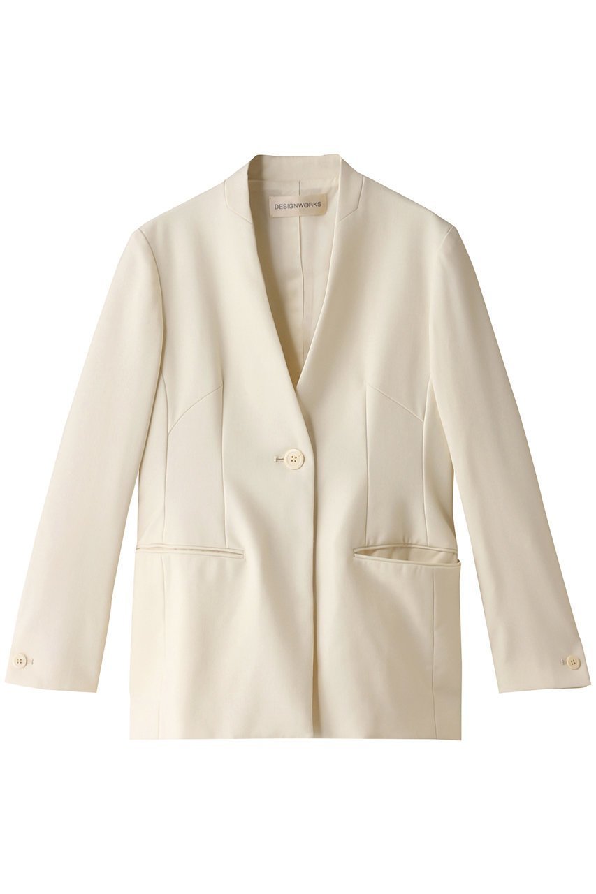 【デザイン ワークス/DESIGN WORKS】のダブルフェイスノーカラージャケット インテリア・キッズ・メンズ・レディースファッション・服の通販 founy(ファニー) 　ファッション　Fashion　レディースファッション　Fashion for Women　アウター　Coat / Outerwear Collection　レディースジャケット・軽アウター　Jackets　ノーカラージャケット / シンプル上品コーデ　Collarless Jackets　ジャケット　Jacket, Outerwear　ダブル　Double, Double-Breasted　トレンド　Trend, Trending Now　フェイス　Face, Facial Design　エレガント 上品　Elegant　オフホワイト|ID: prp329100004609043 ipo3291000000034956789