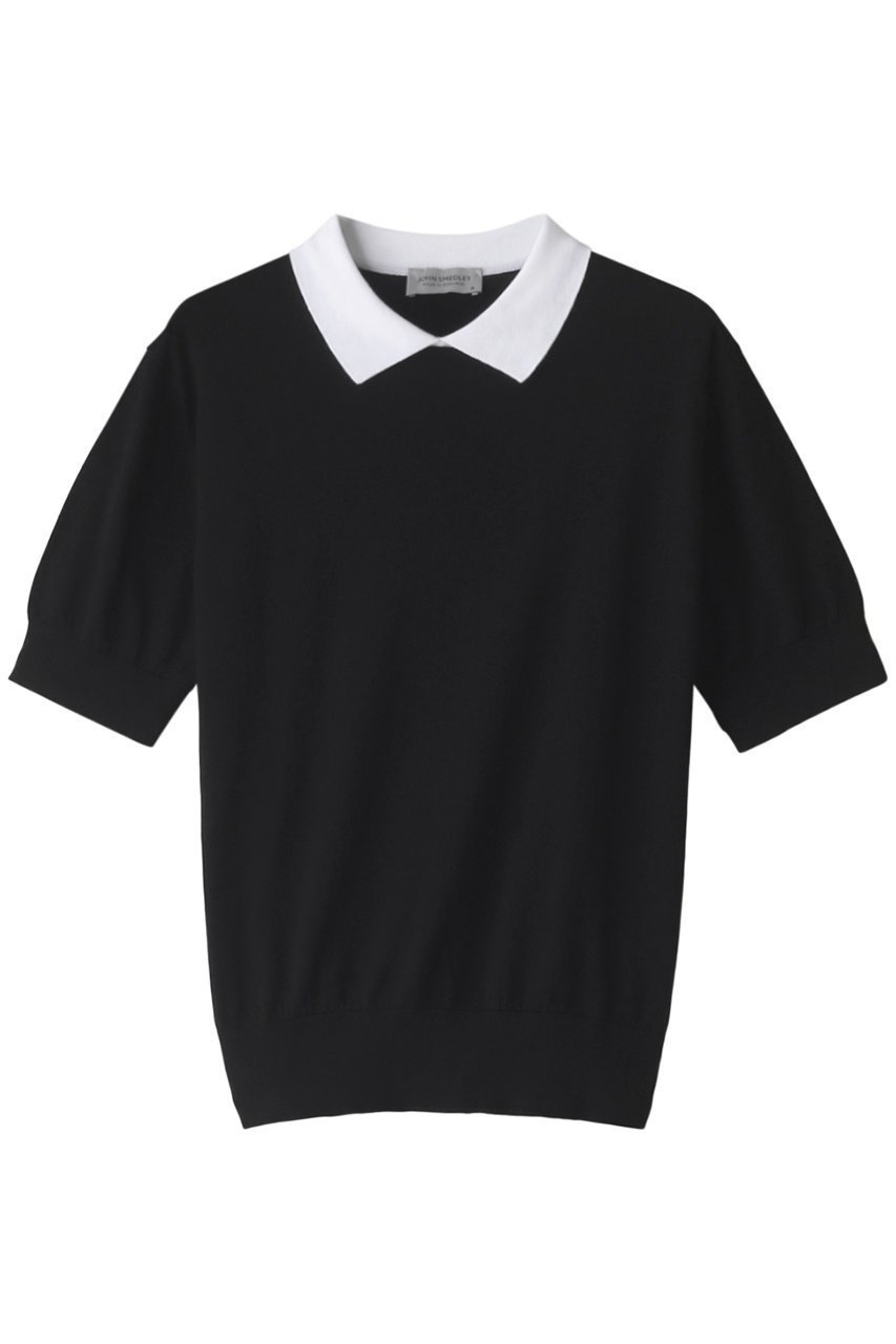 【マルティニーク/martinique】の【JOHN SMEDLEY】セーター インテリア・キッズ・メンズ・レディースファッション・服の通販 founy(ファニー) 　ファッション　Fashion　レディースファッション　Fashion for Women　トップス・カットソー　Cut & Sew Tops　ニット　Knit Tops & Sweaters　カジュアルプルオーバー・ニットトップス　Pullovers & Knit Tops / Casual Pullovers　コンパクト　Compact, Small Size　シンプル　Simple, Minimal　セーター　Sweater, Knitwear　半袖　Short Sleeve, Half Sleeve　ブラック×ホワイト|ID: prp329100004609058 ipo3291000000032960137