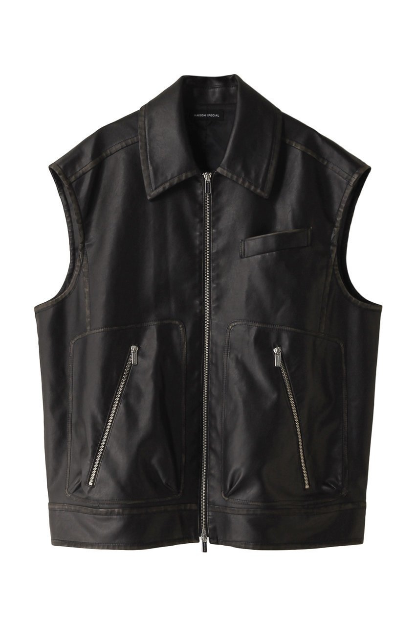 【メゾンスペシャル/MAISON SPECIAL】のWashed faux Leather Vest/ウォッシュドフェイクレザーベスト インテリア・キッズ・メンズ・レディースファッション・服の通販 founy(ファニー) 　ファッション　Fashion　レディースファッション　Fashion for Women　アウター　Coat / Outerwear Collection　レディースジャケット・軽アウター　Jackets　ジャケット　Jacket, Outerwear　トレンド　Trend, Trending Now　フェイクレザー　Faux Leather, PU Leather　ベスト　Vest, Waistcoat　リアル　Real, Realistic　BLK(ブラック)|ID: prp329100004609078 ipo3291000000035065810