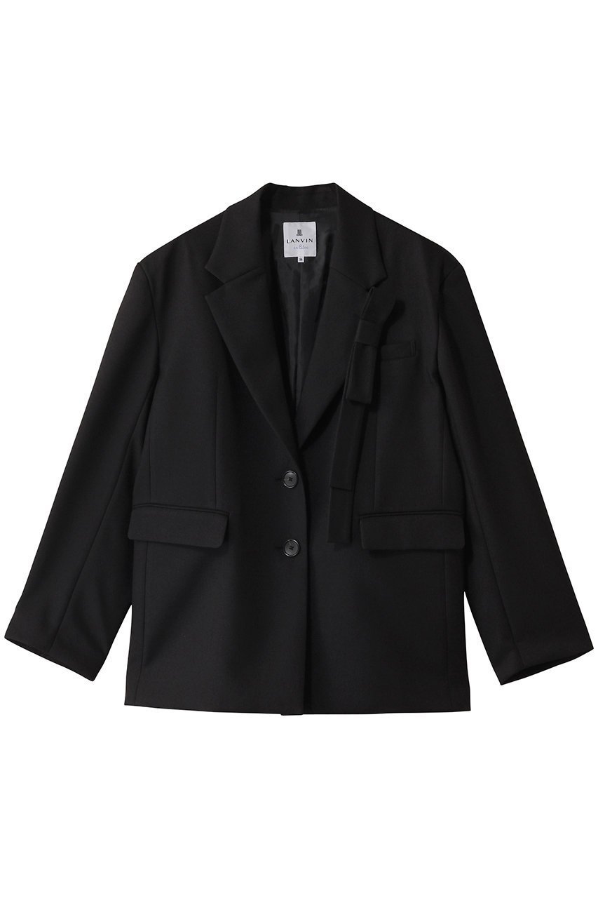 【ランバン オン ブルー/LANVIN en Bleu】のリボンブローチテーラードジャケット インテリア・キッズ・メンズ・レディースファッション・服の通販 founy(ファニー) 　ファッション　Fashion　レディースファッション　Fashion for Women　アウター　Coat / Outerwear Collection　レディースジャケット・軽アウター　Jackets　テーラードジャケット / 通勤・きれいめスタイル　Tailored Jackets & Blazers　おすすめ　Recommended / Our Picks　ジャケット　Jacket, Outerwear　セットアップ　Set-Up, Coordinated Outfit　ダブル　Double, Double-Breasted　フェミニン　Feminine, Girly　ブローチ　Brooch, Pin Brooch　リボン　Ribbon, Bow　ブラック|ID: prp329100004609123 ipo3291000000032962755