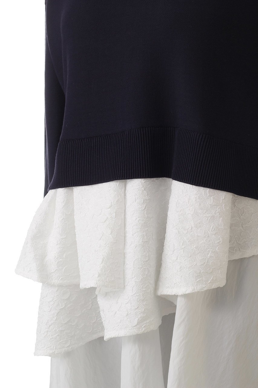 【ランバン オン ブルー/LANVIN en Bleu】のアシンメヘムコンビニット 人気、トレンドファッション・服の通販 founy(ファニー) 　ファッション　Fashion　レディースファッション　Fashion for Women　トップス・カットソー　Cut & Sew Tops　ニット　Knit Tops & Sweaters　カジュアルプルオーバー・ニットトップス　Pullovers & Knit Tops / Casual Pullovers　アシンメトリー　Asymmetrical Style　コンビ　Combo, Combination Style　スリーブ　Sleeve, Long Sleeve / Short Sleeve　フェミニン　Feminine, Girly　フリル　Frill, Ruffle　ヘムライン　Hemline, Bottom Cut　ロング　Long, Long-Length　other-5|ID: prp329100004609127 ipo3291000000032962899