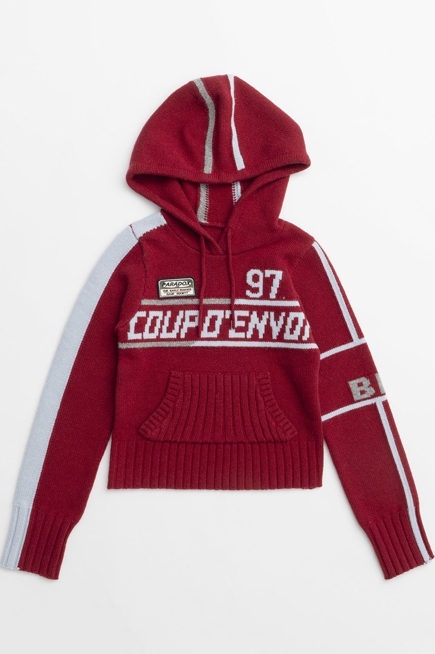【メゾンスペシャル/MAISON SPECIAL】のKick Off Hoodie Knit Tops/キックオフフーディーニットトップ インテリア・キッズ・メンズ・レディースファッション・服の通販 founy(ファニー) 　ファッション　Fashion　レディースファッション　Fashion for Women　トップス・カットソー　Cut & Sew Tops　ニット　Knit Tops & Sweaters　カジュアルプルオーバー・ニットトップス　Pullovers & Knit Tops / Casual Pullovers　アシンメトリー　Asymmetrical Style　コンパクト　Compact, Small Size　サッカー　Seersucker, Summer Fabric　フロント　Front, Front Design　モチーフ　Motif, Design Theme　BRD(ボルドー)|ID: prp329100004609135 ipo3291000000032963393