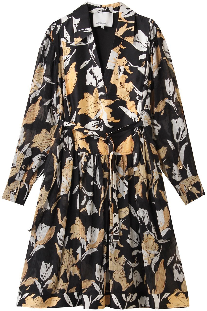 【スリーワン フィリップリム/3.1 Phillip Lim】のJOYFUL TULIPS ロングスリーブ シャツドレス(ウエストタイ付) 人気、トレンドファッション・服の通販 founy(ファニー) 　ファッション　Fashion　レディースファッション　Fashion for Women　ワンピース　Dresses　フォーマル・パーティードレス・結婚式用ドレス　Elegant & Casual Dresses　チュニック　Tunic Tops & Dresses　おすすめ　Recommended / Our Picks　シフォン　Chiffon, Lightweight Fabric　シルク　Silk, 100% Silk　スリーブ　Sleeve, Long Sleeve / Short Sleeve　チュニック　Tunic, Long Top　チューリップ　Tube, Tube Top　テクスチャー　Texture, Textured Fabric　ドレス　Dress, One-Piece　フェミニン　Feminine, Girly　プリント　Print, Printed Pattern　リゾート　Resort, Vacation Style　ロング　Long, Long-Length　 other-1|ID: prp329100004609939 ipo3291000000035814987