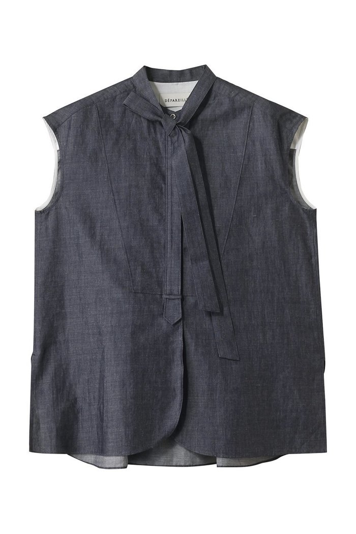 【デパリエ/DEPAREILLE】のデニムボウノースリーブブラウス インテリア・キッズ・メンズ・レディースファッション・服の通販 founy(ファニー) https://founy.com/ ファッション Fashion レディースファッション Fashion for Women トップス・カットソー Cut & Sew Tops キャミソール&ノースリーブ Camisoles & Sleeveless Tops シャツ・ブラウス・オフィスカジュアル Elegant Blouses & Button-Ups インナー Innerwear ギャザー Gathered, Ruffled シンプル Simple, Minimal ジャケット Jacket, Outerwear デニム Denim, Jeans Material ノースリーブ Sleeveless, No-Sleeve エレガント 上品 Elegant 再入荷 Restock / Back in Stock |ID: prp329100004609940 ipo3291000000036202600