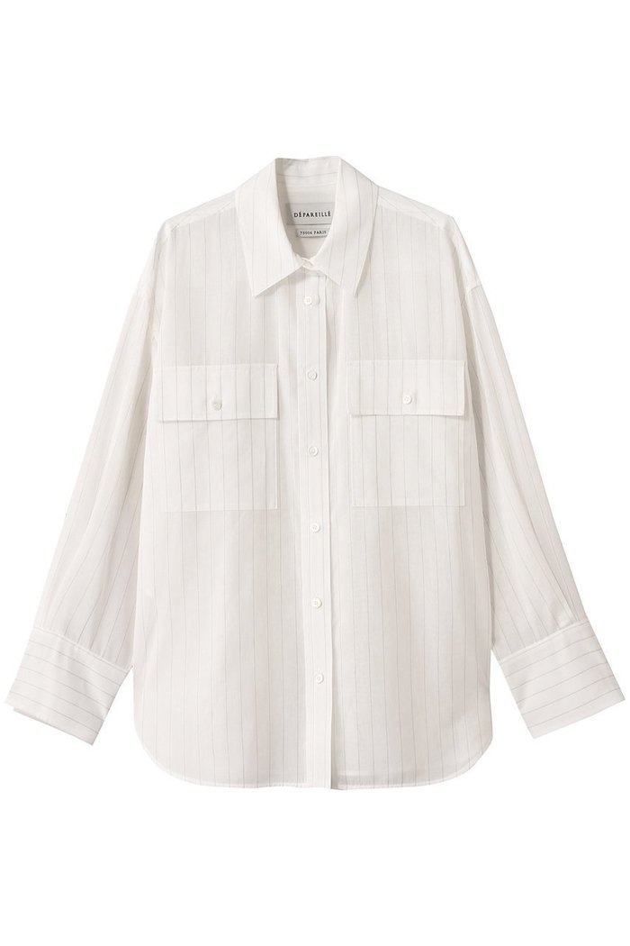 【デパリエ/DEPAREILLE】のシアーストライプCPO シャツ インテリア・キッズ・メンズ・レディースファッション・服の通販 founy(ファニー) https://founy.com/ ファッション Fashion レディースファッション Fashion for Women トップス・カットソー Cut & Sew Tops シャツ・ブラウス・オフィスカジュアル Elegant Blouses & Button-Ups ストライプ Stripe, Striped Pattern スリーブ Sleeve, Long Sleeve / Short Sleeve ポケット Pocket, Pocket Detail マニッシュ Mannish, Boyish ロング Long, Long-Length エレガント 上品 Elegant |ID: prp329100004609941 ipo3291000000035356004