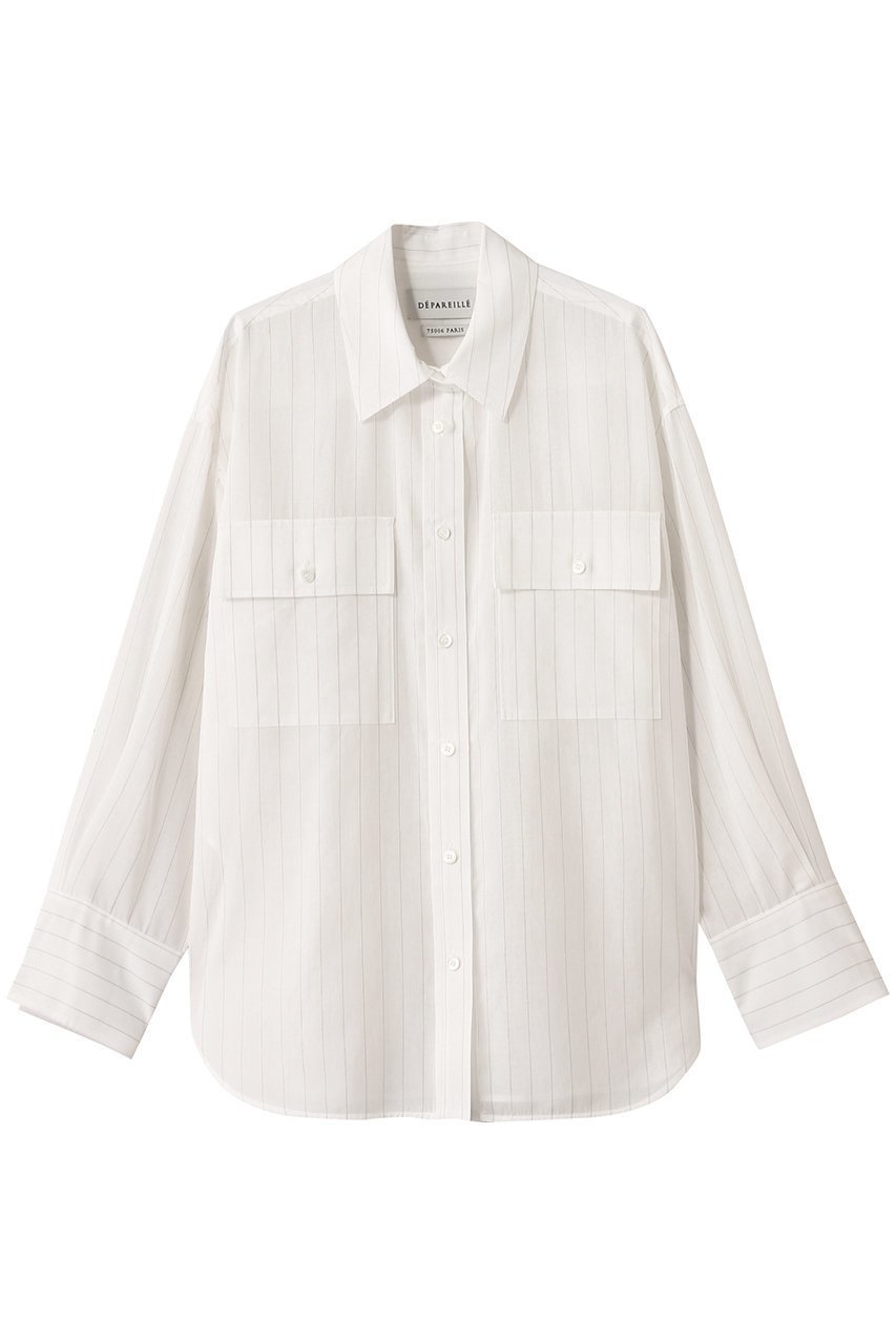 【デパリエ/DEPAREILLE】のシアーストライプCPO シャツ インテリア・キッズ・メンズ・レディースファッション・服の通販 founy(ファニー) 　ファッション　Fashion　レディースファッション　Fashion for Women　トップス・カットソー　Cut & Sew Tops　シャツ・ブラウス・オフィスカジュアル　Elegant Blouses & Button-Ups　ストライプ　Stripe, Striped Pattern　スリーブ　Sleeve, Long Sleeve / Short Sleeve　ポケット　Pocket, Pocket Detail　マニッシュ　Mannish, Boyish　ロング　Long, Long-Length　エレガント 上品　Elegant　ホワイト|ID: prp329100004609941 ipo3291000000036131346