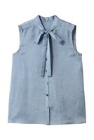 【アナイ/ANAYI】のデニムプリントボウタイブラウス 人気、トレンドファッション・服の通販 founy(ファニー) ファッション Fashion レディースファッション Fashion for Women トップス・カットソー Cut & Sew Tops キャミソール&ノースリーブ Camisoles & Sleeveless Tops シャツ・ブラウス・オフィスカジュアル Elegant Blouses & Button-Ups 2025年 2025 2025-2026秋冬・A/W Autumn/Winter 2025–26 AW25–26 デニム Denim, Jeans Material ノースリーブ Sleeveless, No-Sleeve リボン Ribbon, Bow リラックス Relax, Relaxed Fit エレガント 上品 Elegant A/W・秋冬 Autumn/Winter |ID:prp329100004609943