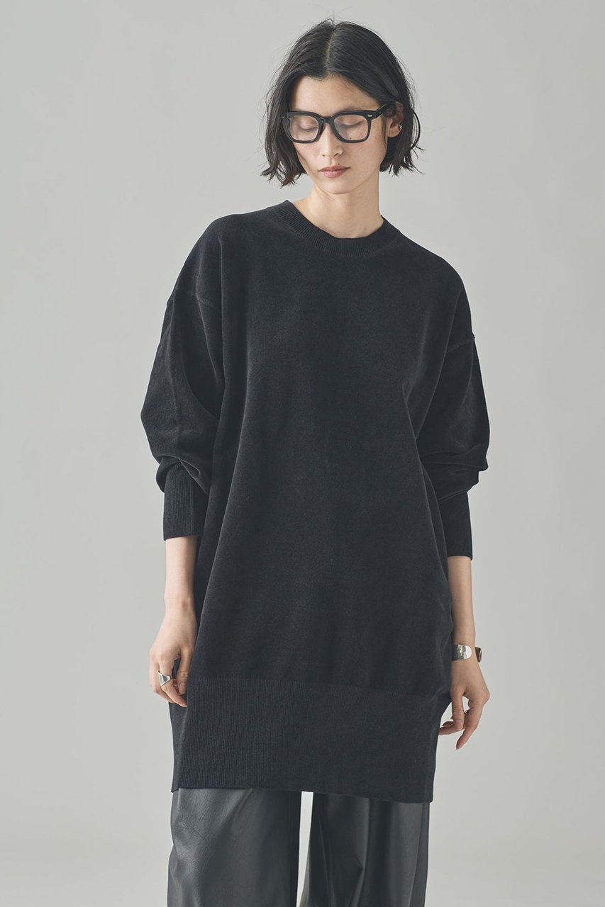 【カレンソロジー/Curensology】のニットベロアチュニック インテリア・キッズ・メンズ・レディースファッション・服の通販 founy(ファニー) 　ファッション　Fashion　レディースファッション　Fashion for Women　トップス・カットソー　Cut & Sew Tops　ニット　Knit Tops & Sweaters　カジュアルプルオーバー・ニットトップス　Pullovers & Knit Tops / Casual Pullovers　ベロアトップス　Velour Tops / Velvet-Look Items　おすすめ　Recommended / Our Picks　なめらか　Smooth, Silky Texture　ショート　Short, Short Length　ストレッチ　Stretch, Stretchy Fabric　チュニック　Tunic, Long Top　ベロア　Velour, Soft Velvet　リラックス　Relax, Relaxed Fit　ロング　Long, Long-Length　エレガント 上品　Elegant　ブラック|ID: prp329100004609953 ipo3291000000035356075