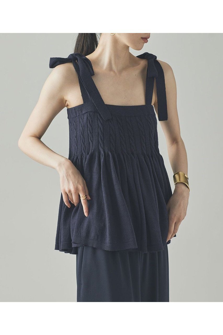 【カレンソロジー/Curensology】のウールリネンキャミニット 人気、トレンドファッション・服の通販 founy(ファニー) 　ファッション　Fashion　レディースファッション　Fashion for Women　トップス・カットソー　Cut & Sew Tops　ニット　Knit Tops & Sweaters　キャミソール&ノースリーブ　Camisoles & Sleeveless Tops　カジュアルプルオーバー・ニットトップス　Pullovers & Knit Tops / Casual Pullovers　カットソー　Cut and Sewn Top　ガーリー　Girly, Feminine Style　キャミソール　Camisole, Spaghetti Strap Top　ギャザー　Gathered, Ruffled　リネン　Linen, Linen Fabric　リボン　Ribbon, Bow　新作・新入荷　New Arrivals / New In　other-3|ID: prp329100004609954 ipo3291000000032977254
