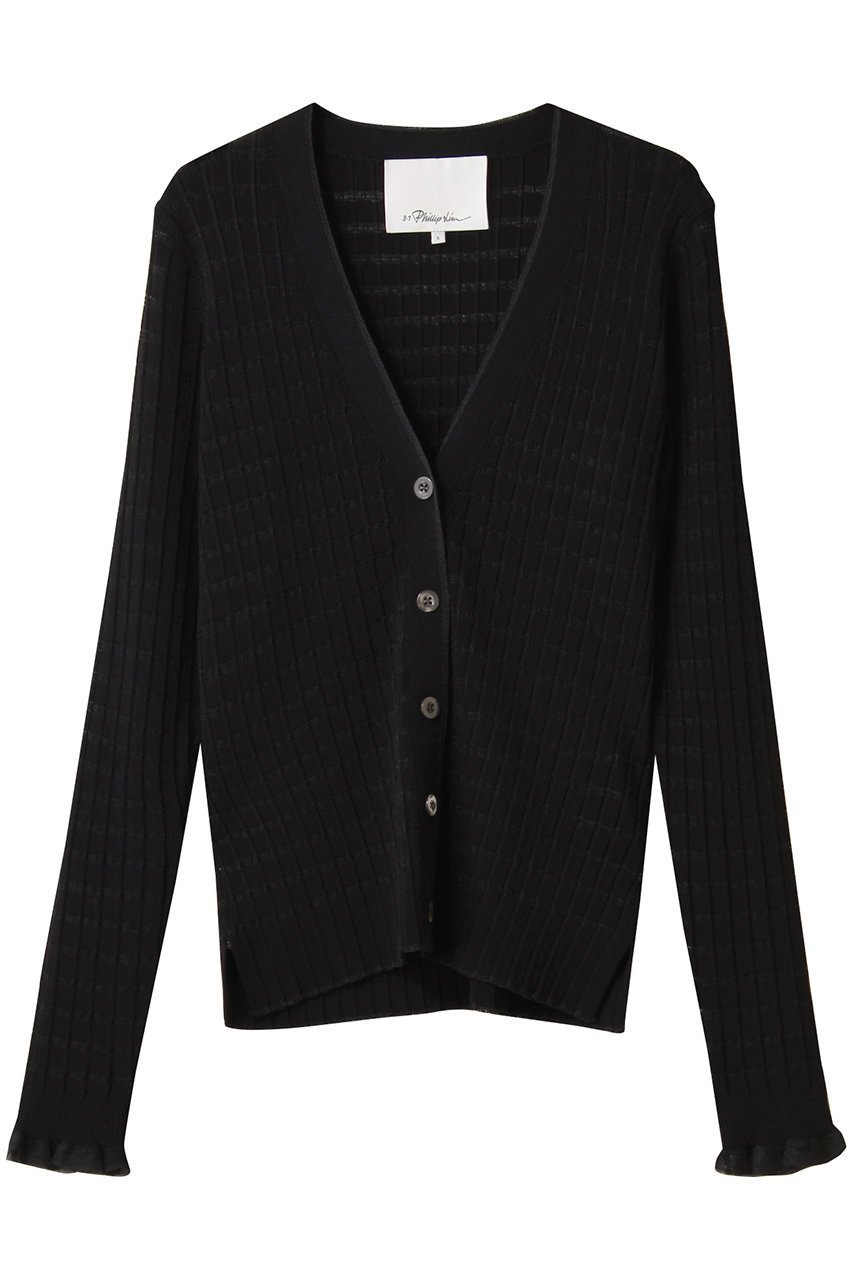【スリーワン フィリップリム/3.1 Phillip Lim】のロングスリーブ Vネックカーディガン インテリア・キッズ・メンズ・レディースファッション・服の通販 founy(ファニー) 　ファッション　Fashion　レディースファッション　Fashion for Women　トップス・カットソー　Cut & Sew Tops　ニット　Knit Tops & Sweaters　カーディガン・羽織り　Layered Style Cardigans　Vネックトップス　V-Neck Tops / V-Cut Neckline Shirts　カーディガン　Cardigan, Knitwear　スリーブ　Sleeve, Long Sleeve / Short Sleeve　ロング　Long, Long-Length　羽織　Haori, Light Jacket　透かし　Cut-Out, Lacework　ブラック|ID: prp329100004609955 ipo3291000000035476709