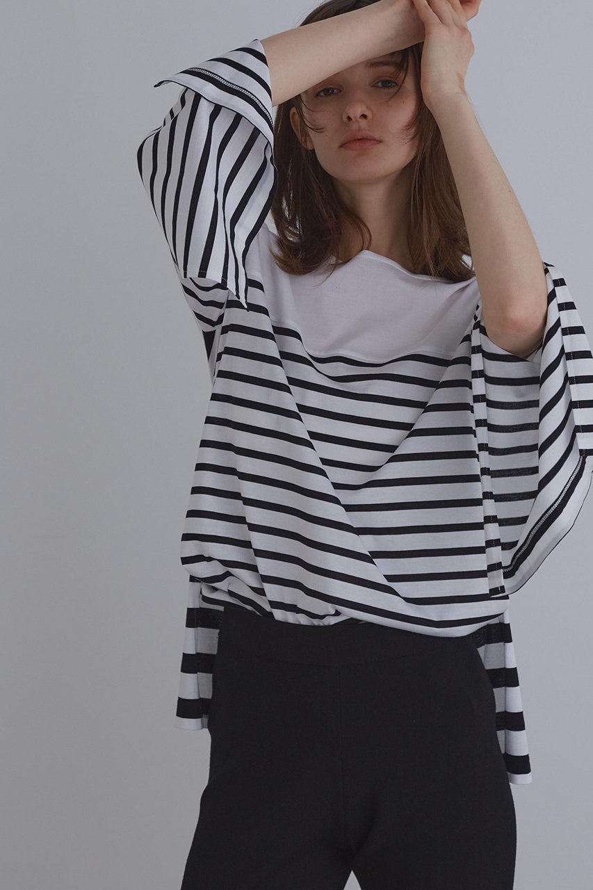 【ル フィル/LE PHIL】の《LE PHIL》スリットボーダーT 人気、トレンドファッション・服の通販 founy(ファニー) 　ファッション　Fashion　レディースファッション　Fashion for Women　トップス・カットソー　Cut & Sew Tops　シャツ・ブラウス・オフィスカジュアル　Elegant Blouses & Button-Ups　ロングTシャツ・Tシャツ　Longline T-Shirts & Tees　カットソー・ベーシックTシャツ　Cut-and-Sewn Tops / Stretch Tees & Basics　カットソー　Cut and Sewn Top　ショルダー　Shoulder, Shoulder Strap　シルケット　Silket, Silky Cotton　スタンダード　Standard, Basic　スリット　Slit, Slit Detail　スリーブ　Sleeve, Long Sleeve / Short Sleeve　ドロップ　Drop Shoulder, Dropped Style　ボーダー　Border, Stripe　ロング　Long, Long-Length　無地　Plain, Solid Color　 other-1|ID: prp329100004610654 ipo3291000000035511393