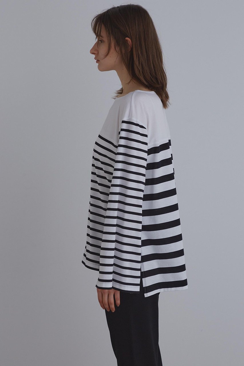 【ル フィル/LE PHIL】の《LE PHIL》スリットボーダーT 人気、トレンドファッション・服の通販 founy(ファニー) 　ファッション　Fashion　レディースファッション　Fashion for Women　トップス・カットソー　Cut & Sew Tops　シャツ・ブラウス・オフィスカジュアル　Elegant Blouses & Button-Ups　ロングTシャツ・Tシャツ　Longline T-Shirts & Tees　カットソー・ベーシックTシャツ　Cut-and-Sewn Tops / Stretch Tees & Basics　カットソー　Cut and Sewn Top　ショルダー　Shoulder, Shoulder Strap　シルケット　Silket, Silky Cotton　スタンダード　Standard, Basic　スリット　Slit, Slit Detail　スリーブ　Sleeve, Long Sleeve / Short Sleeve　ドロップ　Drop Shoulder, Dropped Style　ボーダー　Border, Stripe　ロング　Long, Long-Length　無地　Plain, Solid Color　other-6|ID: prp329100004610654 ipo3291000000035511401