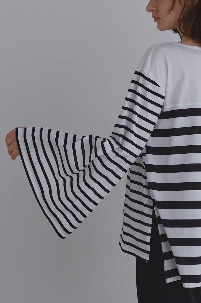 【ル フィル/LE PHIL】の《LE PHIL》スリットボーダーT 人気、トレンドファッション・服の通販 founy(ファニー) 　ファッション　Fashion　レディースファッション　Fashion for Women　トップス・カットソー　Cut & Sew Tops　シャツ・ブラウス・オフィスカジュアル　Elegant Blouses & Button-Ups　ロングTシャツ・Tシャツ　Longline T-Shirts & Tees　カットソー・ベーシックTシャツ　Cut-and-Sewn Tops / Stretch Tees & Basics　カットソー　Cut and Sewn Top　ショルダー　Shoulder, Shoulder Strap　シルケット　Silket, Silky Cotton　スタンダード　Standard, Basic　スリット　Slit, Slit Detail　スリーブ　Sleeve, Long Sleeve / Short Sleeve　ドロップ　Drop Shoulder, Dropped Style　ボーダー　Border, Stripe　ロング　Long, Long-Length　無地　Plain, Solid Color　other-8|ID: prp329100004610654 ipo3291000000035511403