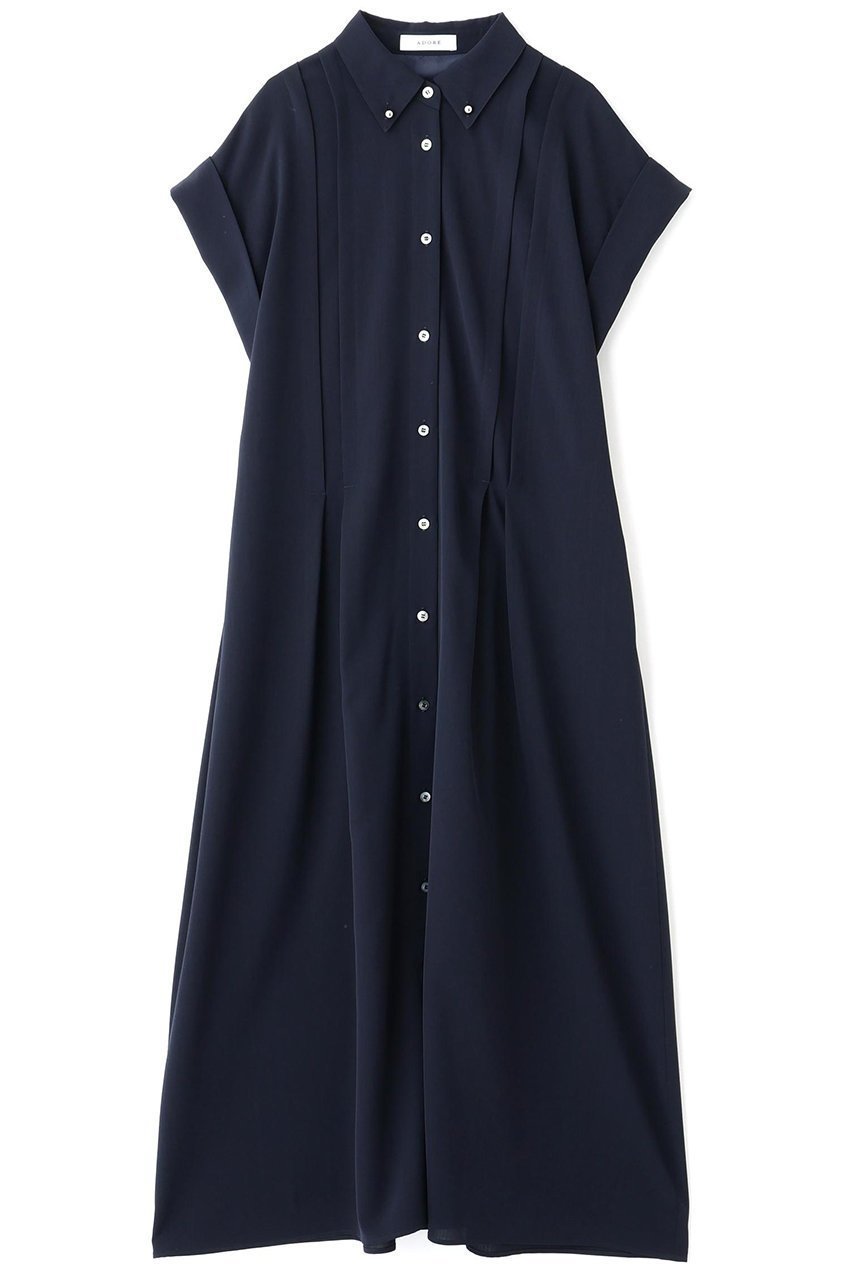 【アドーア/ADORE】のドライタッチツイルワンピース インテリア・キッズ・メンズ・レディースファッション・服の通販 founy(ファニー) 　ファッション　Fashion　レディースファッション　Fashion for Women　ワンピース　Dresses　チュニック　Tunic Tops & Dresses　スリーブ　Sleeve, Long Sleeve / Short Sleeve　ダウン　Down, Puffer　チュニック　Tunic, Long Top　ツイル　Twist, Twisted Detail　ドレス　Dress, One-Piece　ドレープ　Drape, Draping Fabric　ハーフ　Half, Half-Length　フレア　Flare, Flared　メタル　Metal, Metal Parts　ロング　Long, Long-Length　エレガント 上品　Elegant　新作・新入荷　New Arrivals / New In　ネイビー|ID: prp329100004610662 ipo3291000000032989487