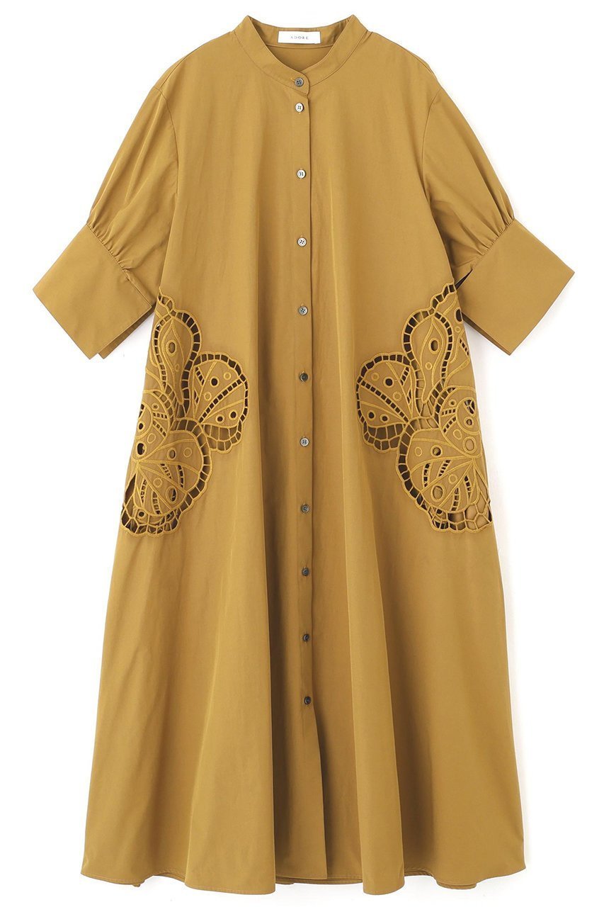 【アドーア/ADORE】のシェルカットワークワンピース インテリア・キッズ・メンズ・レディースファッション・服の通販 founy(ファニー) 　ファッション　Fashion　レディースファッション　Fashion for Women　ワンピース　Dresses　チュニック　Tunic Tops & Dresses　カフス　Cuff Design　スリット　Slit, Slit Detail　タフタ　Taffeta, Structured Fabric　チュニック　Tunic, Long Top　ドレス　Dress, One-Piece　バランス　Balance, Style Balance　フェミニン　Feminine, Girly　モチーフ　Motif, Design Theme　ロング　Long, Long-Length　ワーク　Workwear, Utility Style　新作・新入荷　New Arrivals / New In　ベージュ|ID: prp329100004610663 ipo3291000000032989493