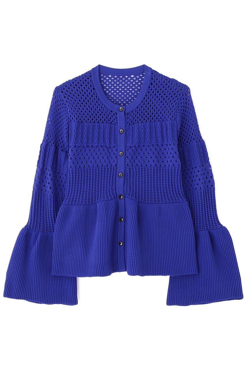 【アドーア/ADORE】のパターンニットカーディガン インテリア・キッズ・メンズ・レディースファッション・服の通販 founy(ファニー) 　ファッション　Fashion　レディースファッション　Fashion for Women　トップス・カットソー　Cut & Sew Tops　ニット　Knit Tops & Sweaters　カーディガン・羽織り　Layered Style Cardigans　カジュアルプルオーバー・ニットトップス　Pullovers & Knit Tops / Casual Pullovers　アイレット　Eyelet Lace　ペプラム　Peplum, Flared Hem　新作・新入荷　New Arrivals / New In　ブルー|ID: prp329100004610704 ipo3291000000032989830