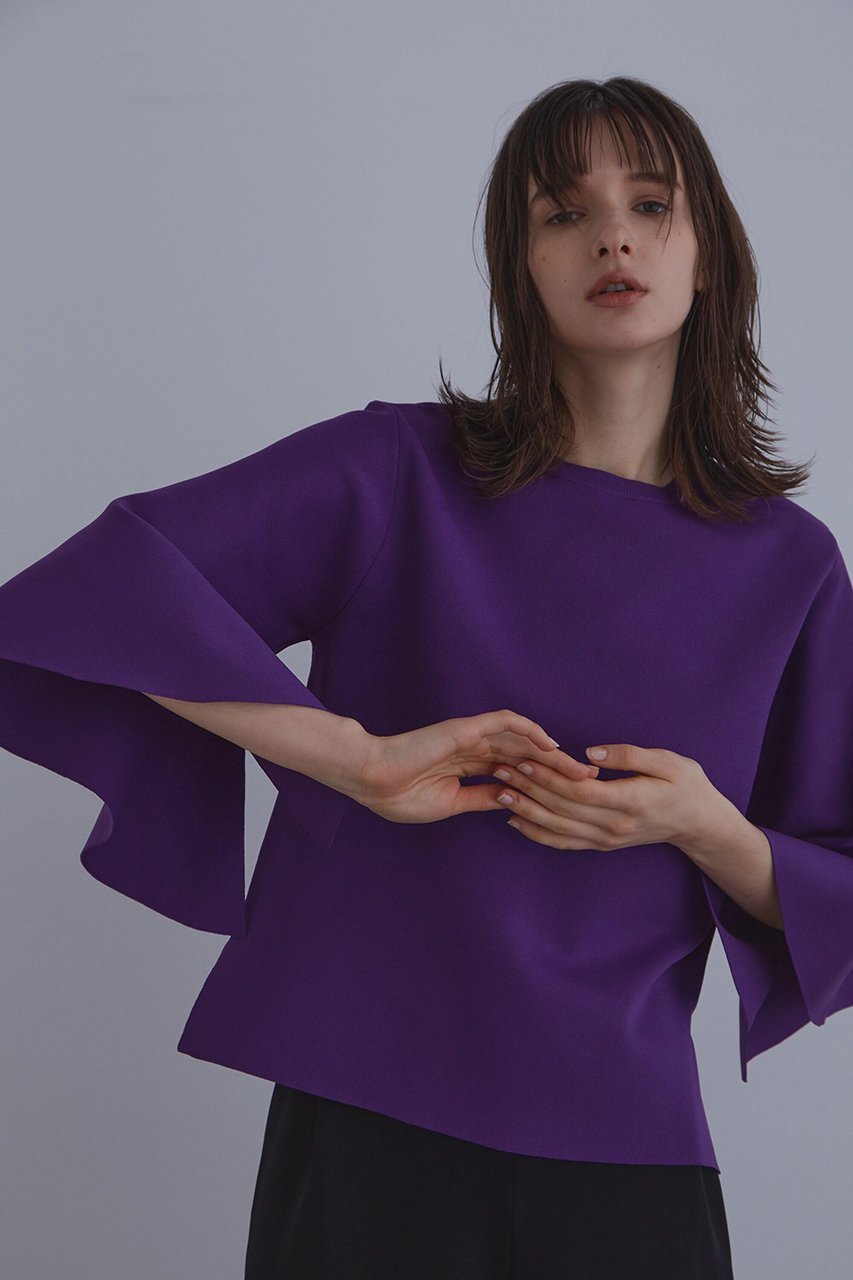 【ル フィル/LE PHIL】の《LE PHIL》フレアスリーブトップ インテリア・キッズ・メンズ・レディースファッション・服の通販 founy(ファニー) 　ファッション　Fashion　レディースファッション　Fashion for Women　トップス・カットソー　Cut & Sew Tops　ニット　Knit Tops & Sweaters　カジュアルプルオーバー・ニットトップス　Pullovers & Knit Tops / Casual Pullovers　おすすめ　Recommended / Our Picks　スタンダード　Standard, Basic　スリーブ　Sleeve, Long Sleeve / Short Sleeve　デニム　Denim, Jeans Material　フレア　Flare, Flared　ボトム　Bottoms, Lower Wear　夏　Summer　パープル|ID: prp329100004610707 ipo3291000000035470542