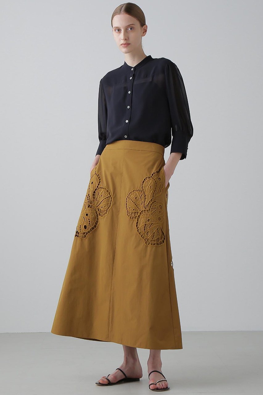 【アドーア/ADORE】のシェルカットワークスカート 人気、トレンドファッション・服の通販 founy(ファニー) 　ファッション　Fashion　レディースファッション　Fashion for Women　スカート　Skirts　ロングスカート　Long Skirts / Maxi & Midi Skirts　タフタ　Taffeta, Structured Fabric　フェミニン　Feminine, Girly　フォルム　Silhouette, Form　フレア　Flare, Flared　モチーフ　Motif, Design Theme　ロング　Long, Long-Length　ワーク　Workwear, Utility Style　新作・新入荷　New Arrivals / New In　other-2|ID: prp329100004610738 ipo3291000000032990138
