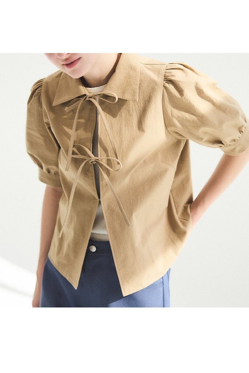 【オブラダ/Oblada】のROONEY ブラウス 人気、トレンドファッション・服の通販 founy(ファニー) 　ファッション　Fashion　レディースファッション　Fashion for Women　トップス・カットソー　Cut & Sew Tops　シャツ・ブラウス・オフィスカジュアル　Elegant Blouses & Button-Ups　ギャザー　Gathered, Ruffled　ショート　Short, Short Length　スリーブ　Sleeve, Long Sleeve / Short Sleeve　デニム　Denim, Jeans Material　リボン　Ribbon, Bow　再入荷　Restock / Back in Stock　other-5|ID: prp329100004612542 ipo3291000000033013761