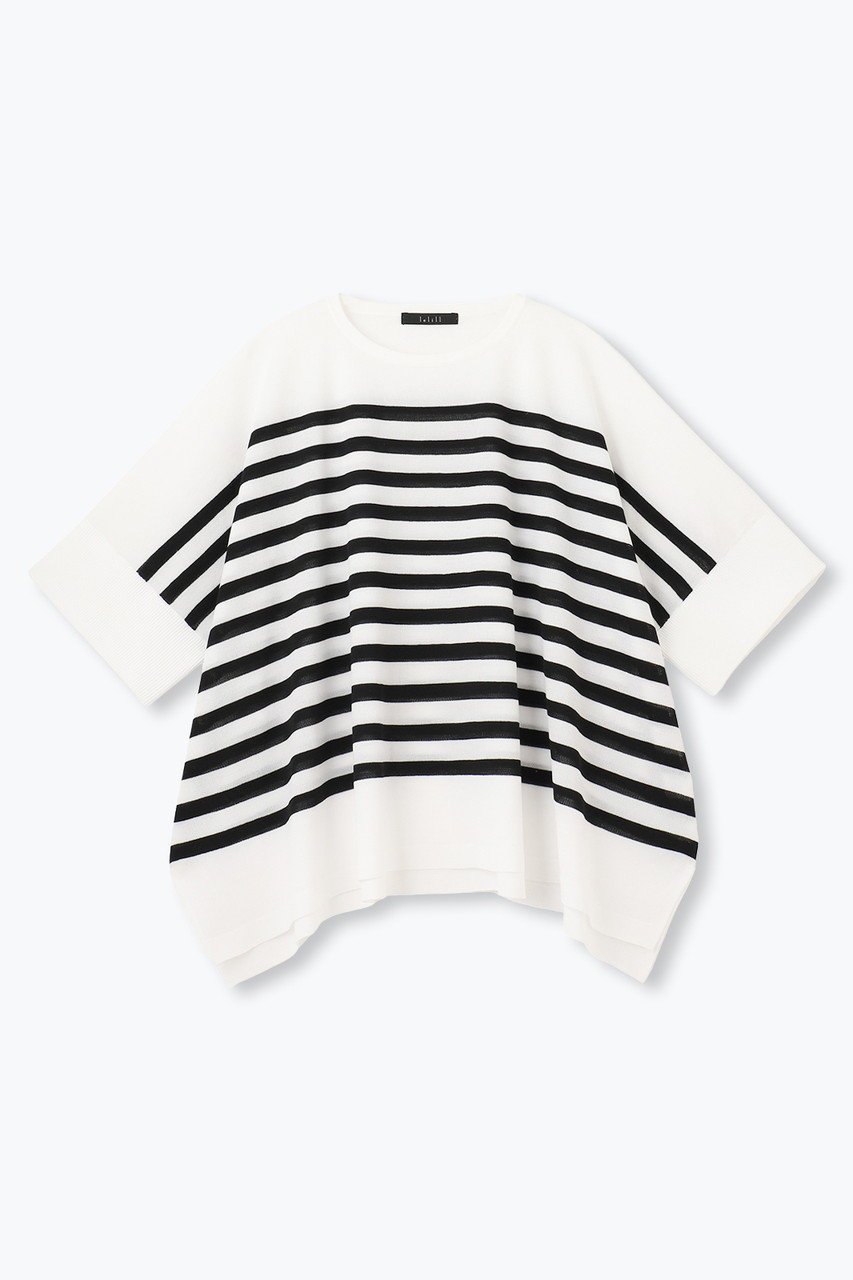 【レリル/lelill】のハイテクケープニット(ボーダー) インテリア・キッズ・メンズ・レディースファッション・服の通販 founy(ファニー) 　ファッション　Fashion　レディースファッション　Fashion for Women　トップス・カットソー　Cut & Sew Tops　ニット　Knit Tops & Sweaters　カジュアルプルオーバー・ニットトップス　Pullovers & Knit Tops / Casual Pullovers　ボーダー　Border, Stripe　ワイド　Wide, Wide Fit　人気　Popular, Best Seller　定番　Standard, Basic Item　新作・新入荷　New Arrivals / New In　軽量　Lightweight, Ultra Light　ホワイト×ブラックライン|ID: prp329100004612544 ipo3291000000033013778