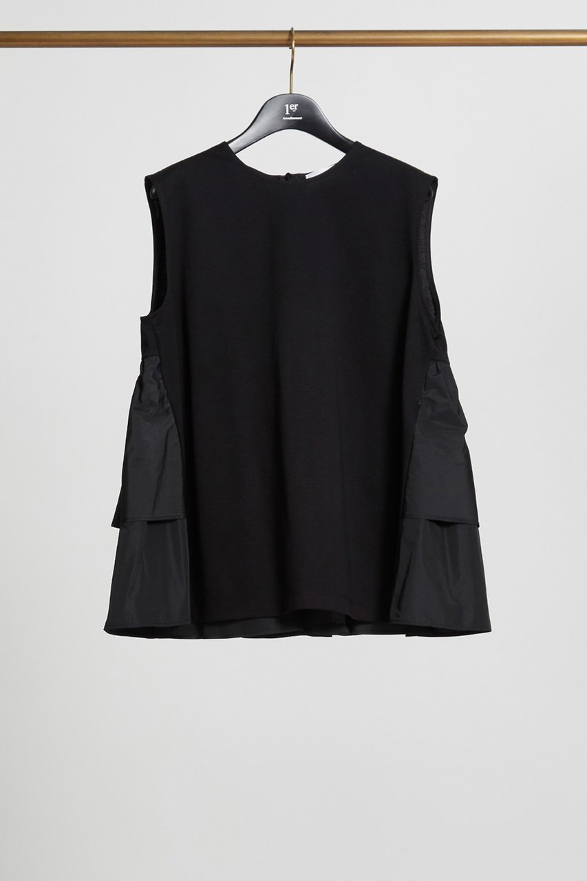 【プルミエ アロンディスモン/1er Arrondissement】のポンチ×タフタバックティアードプルオーバー 人気、トレンドファッション・服の通販 founy(ファニー) 　ファッション　Fashion　レディースファッション　Fashion for Women　トップス・カットソー　Cut & Sew Tops　シャツ・ブラウス・オフィスカジュアル　Elegant Blouses & Button-Ups　ロングTシャツ・Tシャツ　Longline T-Shirts & Tees　カジュアルプルオーバー・ニットトップス　Pullovers & Knit Tops / Casual Pullovers　カットソー・ベーシックTシャツ　Cut-and-Sewn Tops / Stretch Tees & Basics　2025年　2025　2025-2026秋冬・A/W　Autumn/Winter 2025–26 AW25–26　ショート　Short, Short Length　スリーブ　Sleeve, Long Sleeve / Short Sleeve　ダウン　Down, Puffer　ティアード　Tiered, Tiered Style　デニム　Denim, Jeans Material　フェミニン　Feminine, Girly　A/W・秋冬　Autumn/Winter　other-6|ID: prp329100004613274 ipo3291000000033313908