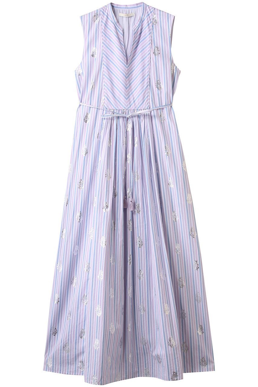 【ヌキテパ/NE QUITTEZ PAS】のCOTTON POPLIN STRIPE ホイル プリント ノースリーブ ドレス インテリア・キッズ・メンズ・レディースファッション・服の通販 founy(ファニー) 　ファッション　Fashion　レディースファッション　Fashion for Women　ワンピース　Dresses　フォーマル・パーティードレス・結婚式用ドレス　Elegant & Casual Dresses　チュニック　Tunic Tops & Dresses　2025年　2025　2025-2026秋冬・A/W　Autumn/Winter 2025–26 AW25–26　ギャザー　Gathered, Ruffled　ストライプ　Stripe, Striped Pattern　チュニック　Tunic, Long Top　ドレス　Dress, One-Piece　ノースリーブ　Sleeveless, No-Sleeve　プリント　Print, Printed Pattern　ロング　Long, Long-Length　A/W・秋冬　Autumn/Winter　ライラック|ID: prp329100004613287 ipo3291000000033021399