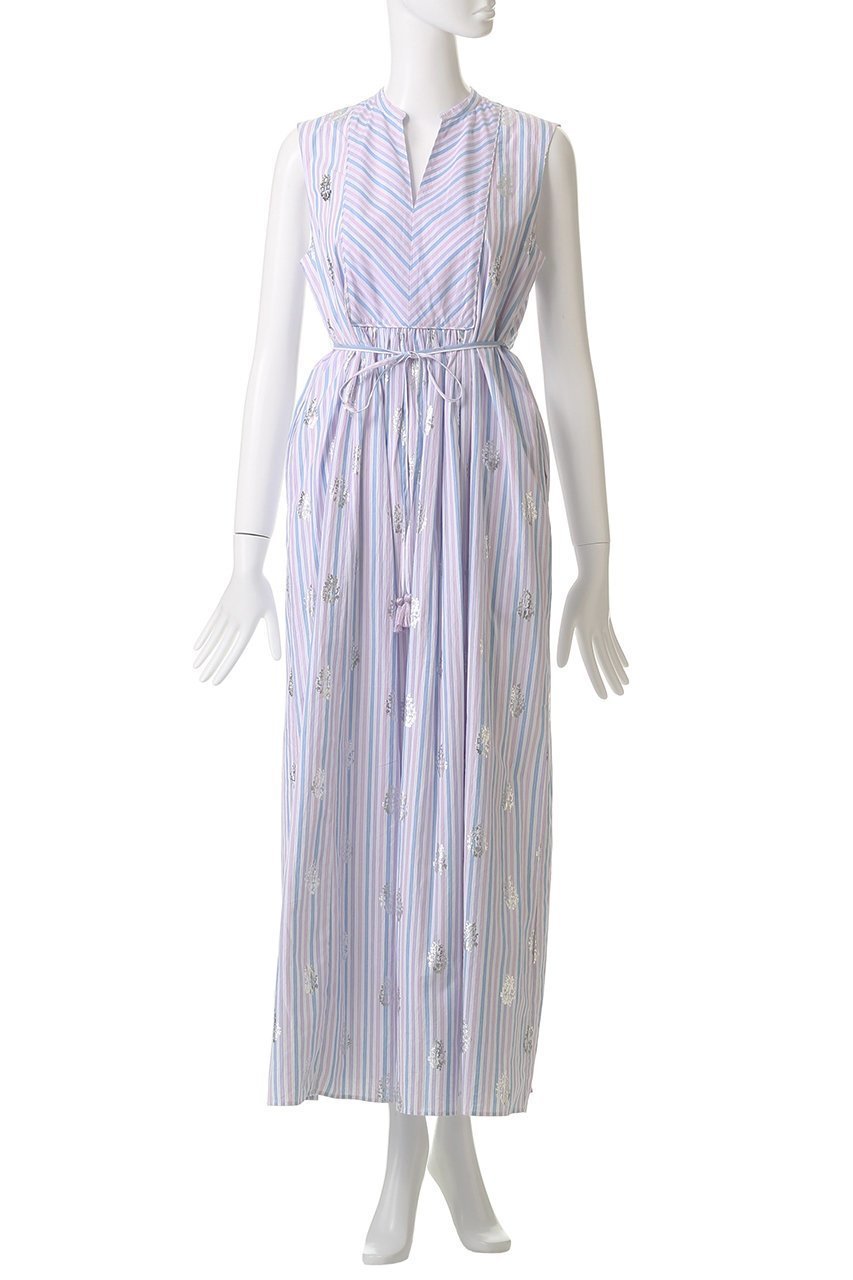 【ヌキテパ/NE QUITTEZ PAS】のCOTTON POPLIN STRIPE ホイル プリント ノースリーブ ドレス 人気、トレンドファッション・服の通販 founy(ファニー) 　ファッション　Fashion　レディースファッション　Fashion for Women　ワンピース　Dresses　フォーマル・パーティードレス・結婚式用ドレス　Elegant & Casual Dresses　チュニック　Tunic Tops & Dresses　2025年　2025　2025-2026秋冬・A/W　Autumn/Winter 2025–26 AW25–26　ギャザー　Gathered, Ruffled　ストライプ　Stripe, Striped Pattern　チュニック　Tunic, Long Top　ドレス　Dress, One-Piece　ノースリーブ　Sleeveless, No-Sleeve　プリント　Print, Printed Pattern　ロング　Long, Long-Length　A/W・秋冬　Autumn/Winter　other-2|ID: prp329100004613287 ipo3291000000033021400
