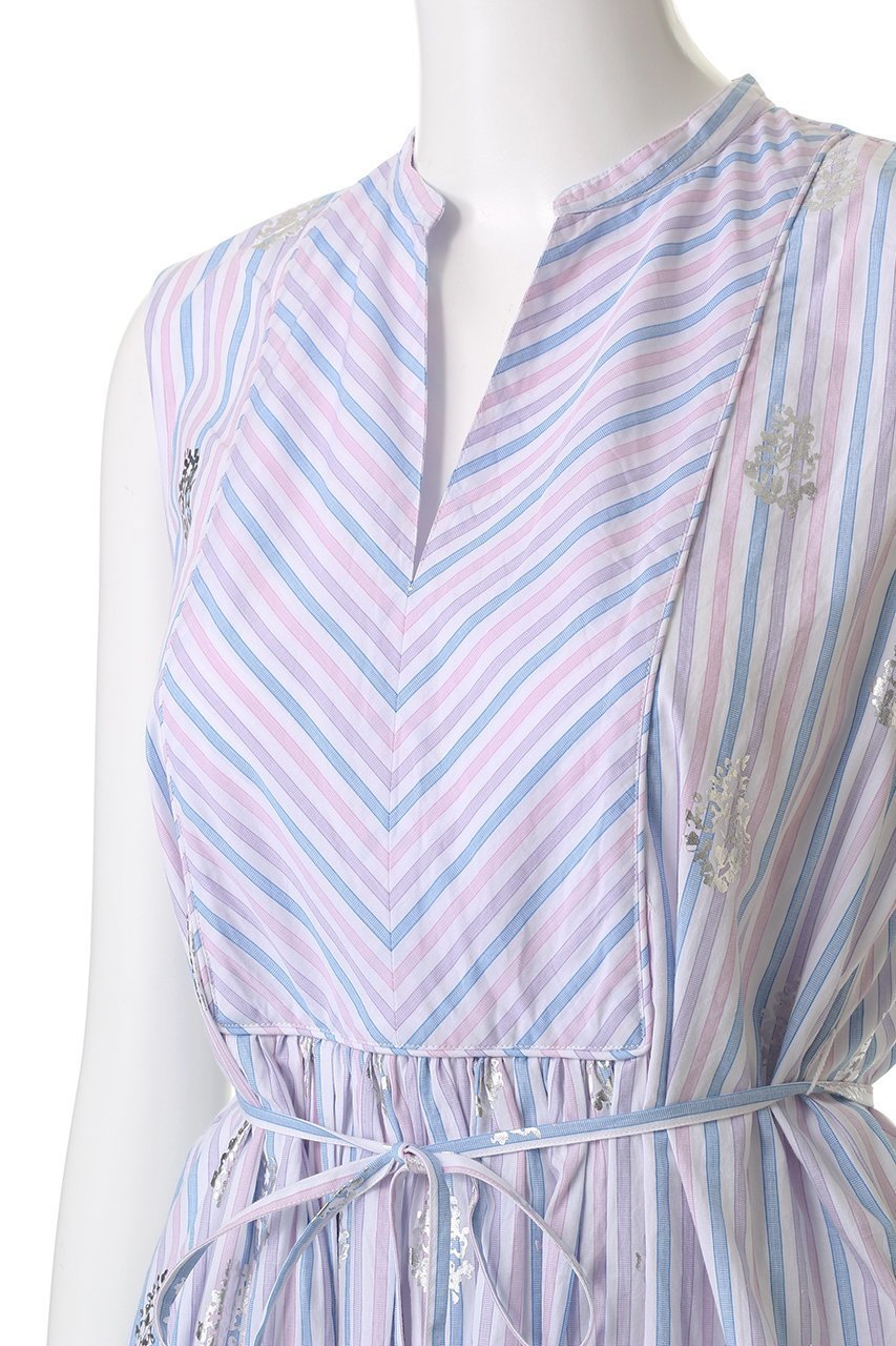 【ヌキテパ/NE QUITTEZ PAS】のCOTTON POPLIN STRIPE ホイル プリント ノースリーブ ドレス 人気、トレンドファッション・服の通販 founy(ファニー) 　ファッション　Fashion　レディースファッション　Fashion for Women　ワンピース　Dresses　フォーマル・パーティードレス・結婚式用ドレス　Elegant & Casual Dresses　チュニック　Tunic Tops & Dresses　2025年　2025　2025-2026秋冬・A/W　Autumn/Winter 2025–26 AW25–26　ギャザー　Gathered, Ruffled　ストライプ　Stripe, Striped Pattern　チュニック　Tunic, Long Top　ドレス　Dress, One-Piece　ノースリーブ　Sleeveless, No-Sleeve　プリント　Print, Printed Pattern　ロング　Long, Long-Length　A/W・秋冬　Autumn/Winter　other-5|ID: prp329100004613287 ipo3291000000033021403