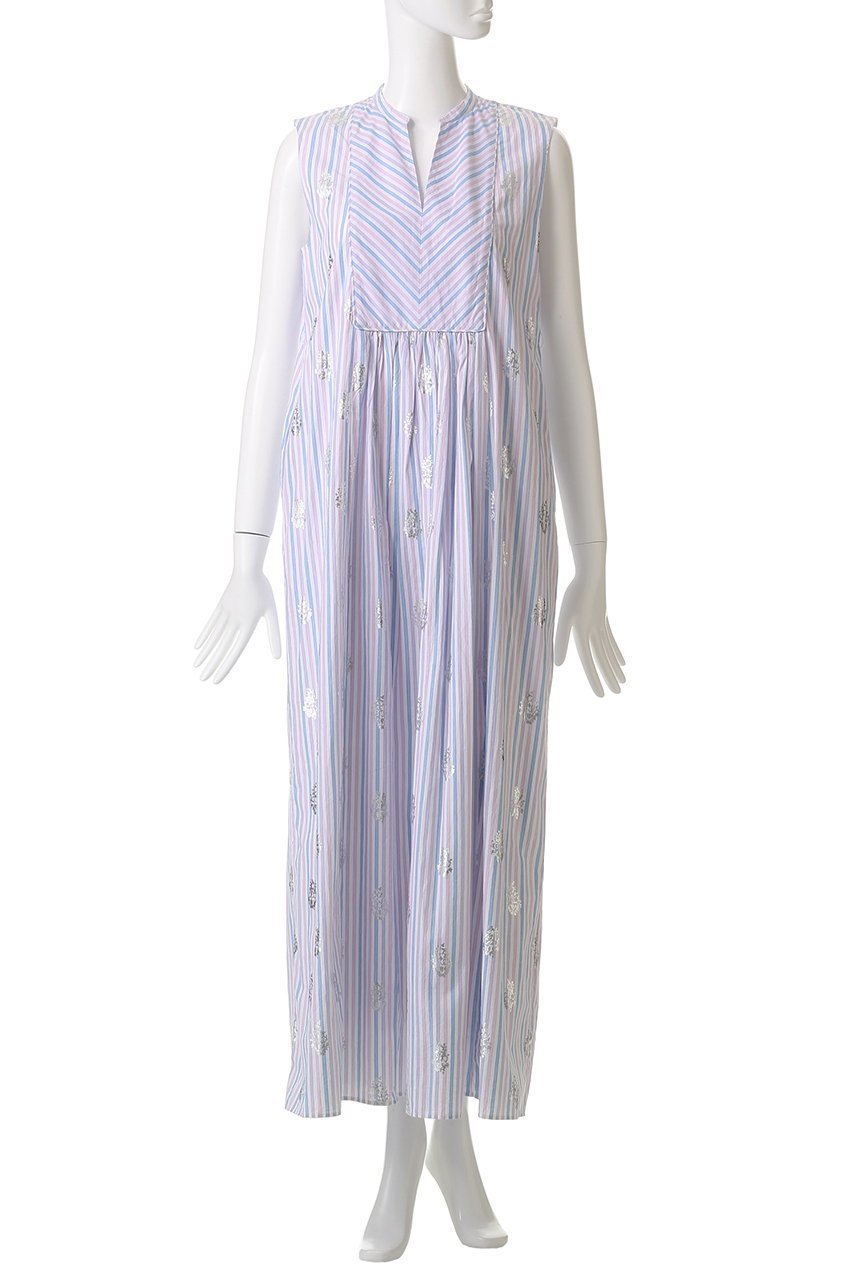 【ヌキテパ/NE QUITTEZ PAS】のCOTTON POPLIN STRIPE ホイル プリント ノースリーブ ドレス 人気、トレンドファッション・服の通販 founy(ファニー) 　ファッション　Fashion　レディースファッション　Fashion for Women　ワンピース　Dresses　フォーマル・パーティードレス・結婚式用ドレス　Elegant & Casual Dresses　チュニック　Tunic Tops & Dresses　2025年　2025　2025-2026秋冬・A/W　Autumn/Winter 2025–26 AW25–26　ギャザー　Gathered, Ruffled　ストライプ　Stripe, Striped Pattern　チュニック　Tunic, Long Top　ドレス　Dress, One-Piece　ノースリーブ　Sleeveless, No-Sleeve　プリント　Print, Printed Pattern　ロング　Long, Long-Length　A/W・秋冬　Autumn/Winter　other-6|ID: prp329100004613287 ipo3291000000033021405