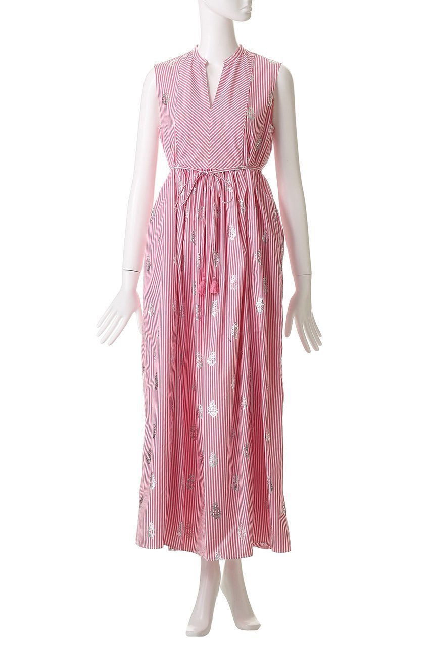 【ヌキテパ/NE QUITTEZ PAS】のCOTTON POPLIN STRIPE ホイル プリント ノースリーブ ドレス 人気、トレンドファッション・服の通販 founy(ファニー) 　ファッション　Fashion　レディースファッション　Fashion for Women　ワンピース　Dresses　フォーマル・パーティードレス・結婚式用ドレス　Elegant & Casual Dresses　チュニック　Tunic Tops & Dresses　ギャザー　Gathered, Ruffled　ストライプ　Stripe, Striped Pattern　チュニック　Tunic, Long Top　ドレス　Dress, One-Piece　ノースリーブ　Sleeveless, No-Sleeve　プリント　Print, Printed Pattern　ロング　Long, Long-Length　other-2|ID: prp329100004613287 ipo3291000000036673455