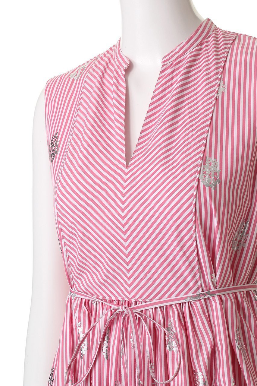 【ヌキテパ/NE QUITTEZ PAS】のCOTTON POPLIN STRIPE ホイル プリント ノースリーブ ドレス 人気、トレンドファッション・服の通販 founy(ファニー) 　ファッション　Fashion　レディースファッション　Fashion for Women　ワンピース　Dresses　フォーマル・パーティードレス・結婚式用ドレス　Elegant & Casual Dresses　チュニック　Tunic Tops & Dresses　ギャザー　Gathered, Ruffled　ストライプ　Stripe, Striped Pattern　チュニック　Tunic, Long Top　ドレス　Dress, One-Piece　ノースリーブ　Sleeveless, No-Sleeve　プリント　Print, Printed Pattern　ロング　Long, Long-Length　other-5|ID: prp329100004613287 ipo3291000000036673458