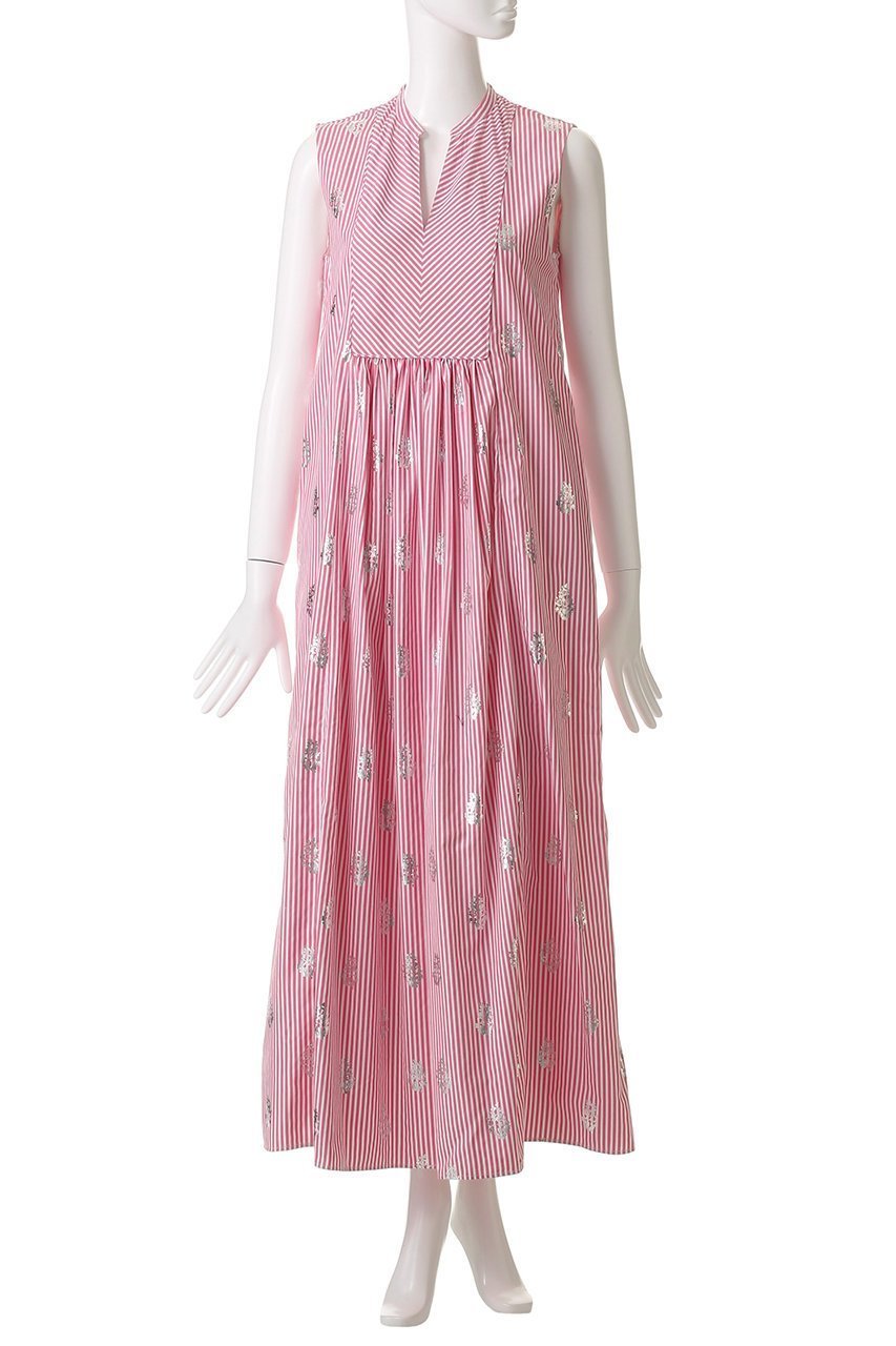 【ヌキテパ/NE QUITTEZ PAS】のCOTTON POPLIN STRIPE ホイル プリント ノースリーブ ドレス 人気、トレンドファッション・服の通販 founy(ファニー) 　ファッション　Fashion　レディースファッション　Fashion for Women　ワンピース　Dresses　フォーマル・パーティードレス・結婚式用ドレス　Elegant & Casual Dresses　チュニック　Tunic Tops & Dresses　ギャザー　Gathered, Ruffled　ストライプ　Stripe, Striped Pattern　チュニック　Tunic, Long Top　ドレス　Dress, One-Piece　ノースリーブ　Sleeveless, No-Sleeve　プリント　Print, Printed Pattern　ロング　Long, Long-Length　other-6|ID: prp329100004613287 ipo3291000000036673459