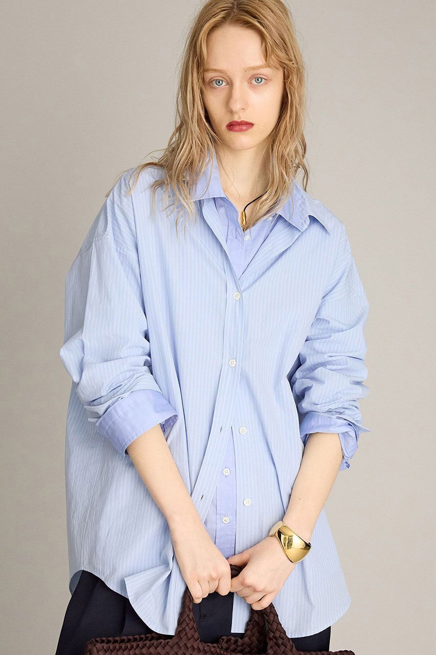 【ブリル/BRILL】のストライプオーバーシャツ インテリア・キッズ・メンズ・レディースファッション・服の通販 founy(ファニー) 　ファッション　Fashion　レディースファッション　Fashion for Women　トップス・カットソー　Cut & Sew Tops　シャツ・ブラウス・オフィスカジュアル　Elegant Blouses & Button-Ups　イタリア　Italy　スタンダード　Standard, Basic　スリーブ　Sleeve, Long Sleeve / Short Sleeve　ロング　Long, Long-Length　サックス|ID: prp329100004613293 ipo3291000000036241179