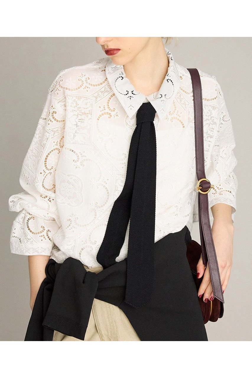 【ブリル/BRILL】のシシュウフラットカラーブラウス インテリア・キッズ・メンズ・レディースファッション・服の通販 founy(ファニー) 　ファッション　Fashion　レディースファッション　Fashion for Women　トップス・カットソー　Cut & Sew Tops　シャツ・ブラウス・オフィスカジュアル　Elegant Blouses & Button-Ups　おすすめ　Recommended / Our Picks　スリーブ　Sleeve, Long Sleeve / Short Sleeve　ロング　Long, Long-Length　新作・新入荷　New Arrivals / New In　ホワイト|ID: prp329100004613294 ipo3291000000033021454