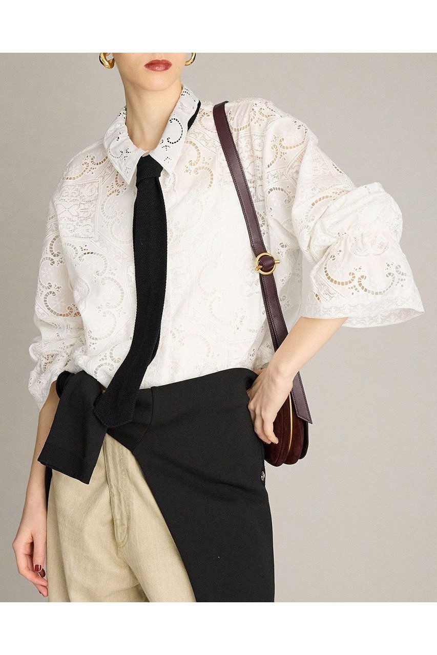【ブリル/BRILL】のシシュウフラットカラーブラウス 人気、トレンドファッション・服の通販 founy(ファニー) 　ファッション　Fashion　レディースファッション　Fashion for Women　トップス・カットソー　Cut & Sew Tops　シャツ・ブラウス・オフィスカジュアル　Elegant Blouses & Button-Ups　おすすめ　Recommended / Our Picks　スリーブ　Sleeve, Long Sleeve / Short Sleeve　ロング　Long, Long-Length　新作・新入荷　New Arrivals / New In　other-2|ID: prp329100004613294 ipo3291000000033021455