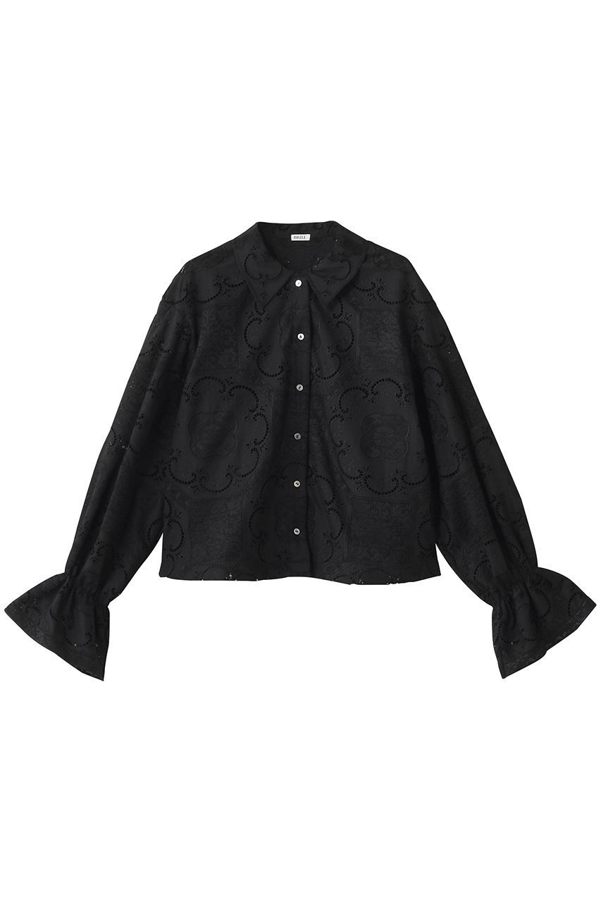 【ブリル/BRILL】のシシュウフラットカラーブラウス インテリア・キッズ・メンズ・レディースファッション・服の通販 founy(ファニー) 　ファッション　Fashion　レディースファッション　Fashion for Women　トップス・カットソー　Cut & Sew Tops　シャツ・ブラウス・オフィスカジュアル　Elegant Blouses & Button-Ups　おすすめ　Recommended / Our Picks　スリーブ　Sleeve, Long Sleeve / Short Sleeve　ロング　Long, Long-Length　ブラック|ID: prp329100004613294 ipo3291000000033440033