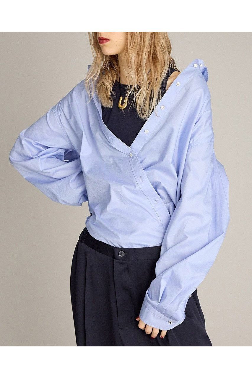 【ブリル/BRILL】のワイドスリーブシャツ インテリア・キッズ・メンズ・レディースファッション・服の通販 founy(ファニー) 　ファッション　Fashion　レディースファッション　Fashion for Women　トップス・カットソー　Cut & Sew Tops　シャツ・ブラウス・オフィスカジュアル　Elegant Blouses & Button-Ups　カシュクール　Wrap Design　スリーブ　Sleeve, Long Sleeve / Short Sleeve　リラックス　Relax, Relaxed Fit　ロング　Long, Long-Length　ワッシャー　Washer, Crinkled Finish　新作・新入荷　New Arrivals / New In　サックス|ID: prp329100004613296 ipo3291000000033021471
