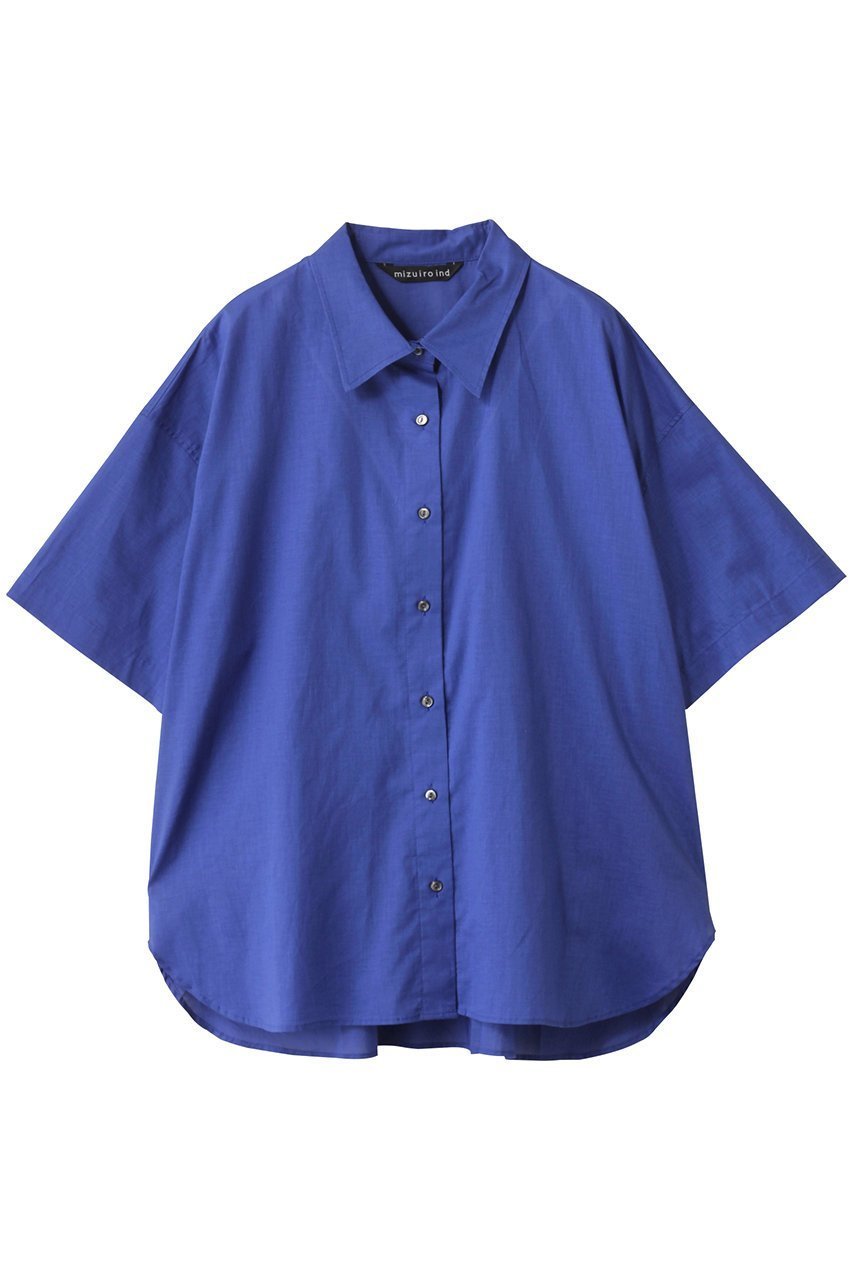 【ミズイロ インド/mizuiro ind】のhalf slv wide shirt シャツ インテリア・キッズ・メンズ・レディースファッション・服の通販 founy(ファニー) 　ファッション　Fashion　レディースファッション　Fashion for Women　トップス・カットソー　Cut & Sew Tops　シャツ・ブラウス・オフィスカジュアル　Elegant Blouses & Button-Ups　シアー　Sheer, See-Through　ショート　Short, Short Length　シンプル　Simple, Minimal　スリット　Slit, Slit Detail　スリーブ　Sleeve, Long Sleeve / Short Sleeve　リラックス　Relax, Relaxed Fit　エレガント 上品　Elegant　無地　Plain, Solid Color　blue|ID: prp329100004613307 ipo3291000000033048648