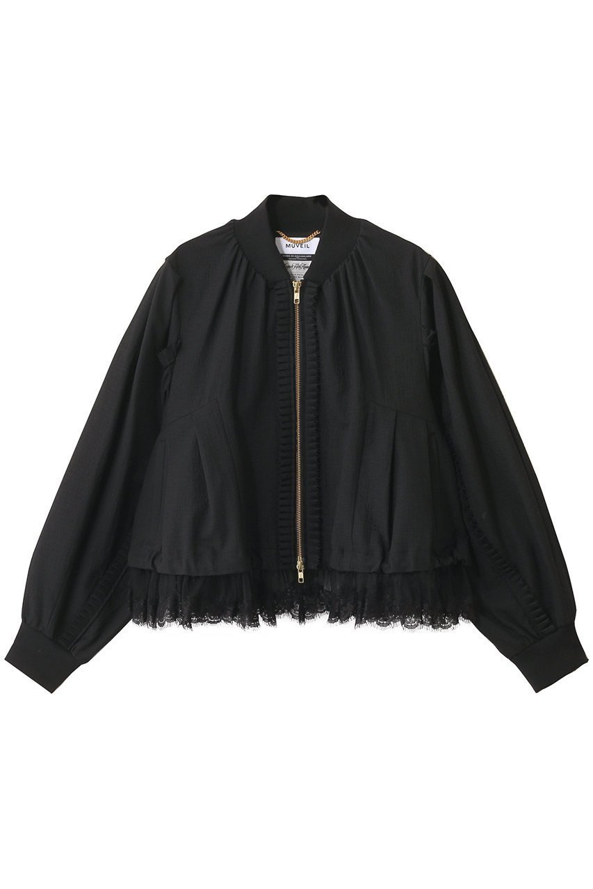 【ミュベール/MUVEIL】のピンキングフリルブルゾン インテリア・キッズ・メンズ・レディースファッション・服の通販 founy(ファニー) 　ファッション　Fashion　レディースファッション　Fashion for Women　アウター　Coat / Outerwear Collection　レディースジャケット・軽アウター　Jackets　ブルゾンジャケット・スポーティアウター　Blouson Jackets　2025年　2025　2025-2026秋冬・A/W　Autumn/Winter 2025–26 AW25–26　おすすめ　Recommended / Our Picks　エレガント 上品　Elegant　サテン　Satin, Glossy Fabric　ジャケット　Jacket, Outerwear　ストレッチ　Stretch, Stretchy Fabric　スポーティ　Sporty, Casual Athletic　チュール　Tulip, Tulip Motif　フェミニン　Feminine, Girly　フォルム　Silhouette, Form　ブラウジング　Blouson Silhouette, Cinched Waist　ブルゾン　Blouson, Bomber Jacket　リネン　Linen, Linen Fabric　レース　Lace, Lace Fabric　A/W・秋冬　Autumn/Winter　ブラック|ID: prp329100004613315 ipo3291000000033021591