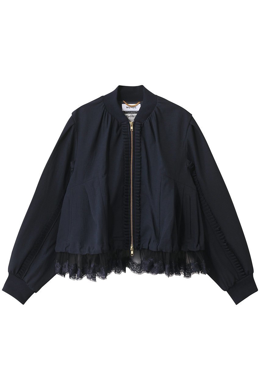 【ミュベール/MUVEIL】のピンキングフリルブルゾン インテリア・キッズ・メンズ・レディースファッション・服の通販 founy(ファニー) 　ファッション　Fashion　レディースファッション　Fashion for Women　アウター　Coat / Outerwear Collection　レディースジャケット・軽アウター　Jackets　ブルゾンジャケット・スポーティアウター　Blouson Jackets　2025年　2025　2025-2026秋冬・A/W　Autumn/Winter 2025–26 AW25–26　おすすめ　Recommended / Our Picks　エレガント 上品　Elegant　サテン　Satin, Glossy Fabric　ジャケット　Jacket, Outerwear　ストレッチ　Stretch, Stretchy Fabric　スポーティ　Sporty, Casual Athletic　チュール　Tulip, Tulip Motif　フェミニン　Feminine, Girly　フォルム　Silhouette, Form　ブラウジング　Blouson Silhouette, Cinched Waist　ブルゾン　Blouson, Bomber Jacket　リネン　Linen, Linen Fabric　レース　Lace, Lace Fabric　A/W・秋冬　Autumn/Winter　ネイビー|ID: prp329100004613315 ipo3291000000033021593