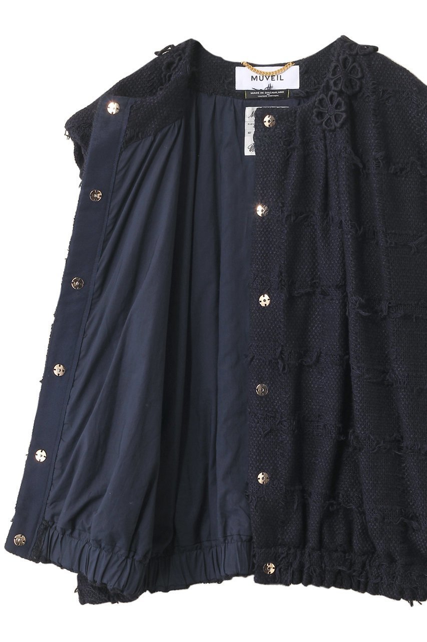 【ミュベール/MUVEIL】のフラワーモチーフツイードベストジャケット 人気、トレンドファッション・服の通販 founy(ファニー) 　ファッション　Fashion　レディースファッション　Fashion for Women　アウター　Coat / Outerwear Collection　レディースジャケット・軽アウター　Jackets　2025年　2025　2025-2026秋冬・A/W　Autumn/Winter 2025–26 AW25–26　エレガント 上品　Elegant　ギャザー　Gathered, Ruffled　ジャケット　Jacket, Outerwear　ツイード　Twill, Twill Weave　フォルム　Silhouette, Form　フラワー　Flower, Floral　ベスト　Vest, Waistcoat　レース　Lace, Lace Fabric　A/W・秋冬　Autumn/Winter　other-6|ID: prp329100004613317 ipo3291000000033021613