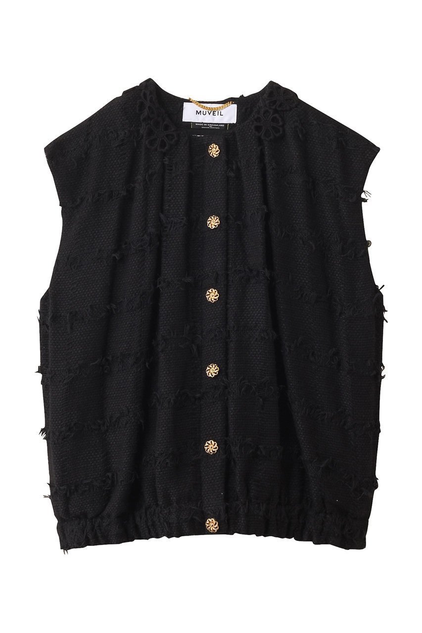 【ミュベール/MUVEIL】のフラワーモチーフツイードベストジャケット インテリア・キッズ・メンズ・レディースファッション・服の通販 founy(ファニー) 　ファッション　Fashion　レディースファッション　Fashion for Women　アウター　Coat / Outerwear Collection　レディースジャケット・軽アウター　Jackets　2025年　2025　2025-2026秋冬・A/W　Autumn/Winter 2025–26 AW25–26　エレガント 上品　Elegant　ギャザー　Gathered, Ruffled　ジャケット　Jacket, Outerwear　ツイード　Twill, Twill Weave　フォルム　Silhouette, Form　フラワー　Flower, Floral　ベスト　Vest, Waistcoat　レース　Lace, Lace Fabric　A/W・秋冬　Autumn/Winter　ブラック|ID: prp329100004613317 ipo3291000000033075971
