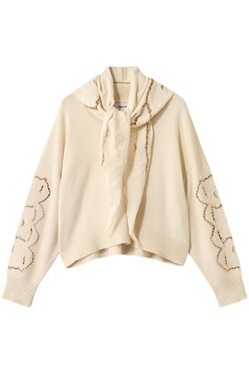 【ミュベール/MUVEIL】のカットワークスカーフ付きプルオーバー 人気、トレンドファッション・服の通販 founy(ファニー) ファッション Fashion レディースファッション Fashion for Women トップス・カットソー Cut & Sew Tops ニット Knit Tops & Sweaters カジュアルプルオーバー・ニットトップス Pullovers & Knit Tops / Casual Pullovers 2025年 2025 2025-2026秋冬・A/W Autumn/Winter 2025–26 AW25–26 シルク Silk, 100% Silk スカーフ Scarf, Neckwear ハンド Hand, Handmade ボトム Bottoms, Lower Wear A/W・秋冬 Autumn/Winter 透かし Cut-Out, Lacework |ID:prp329100004613324