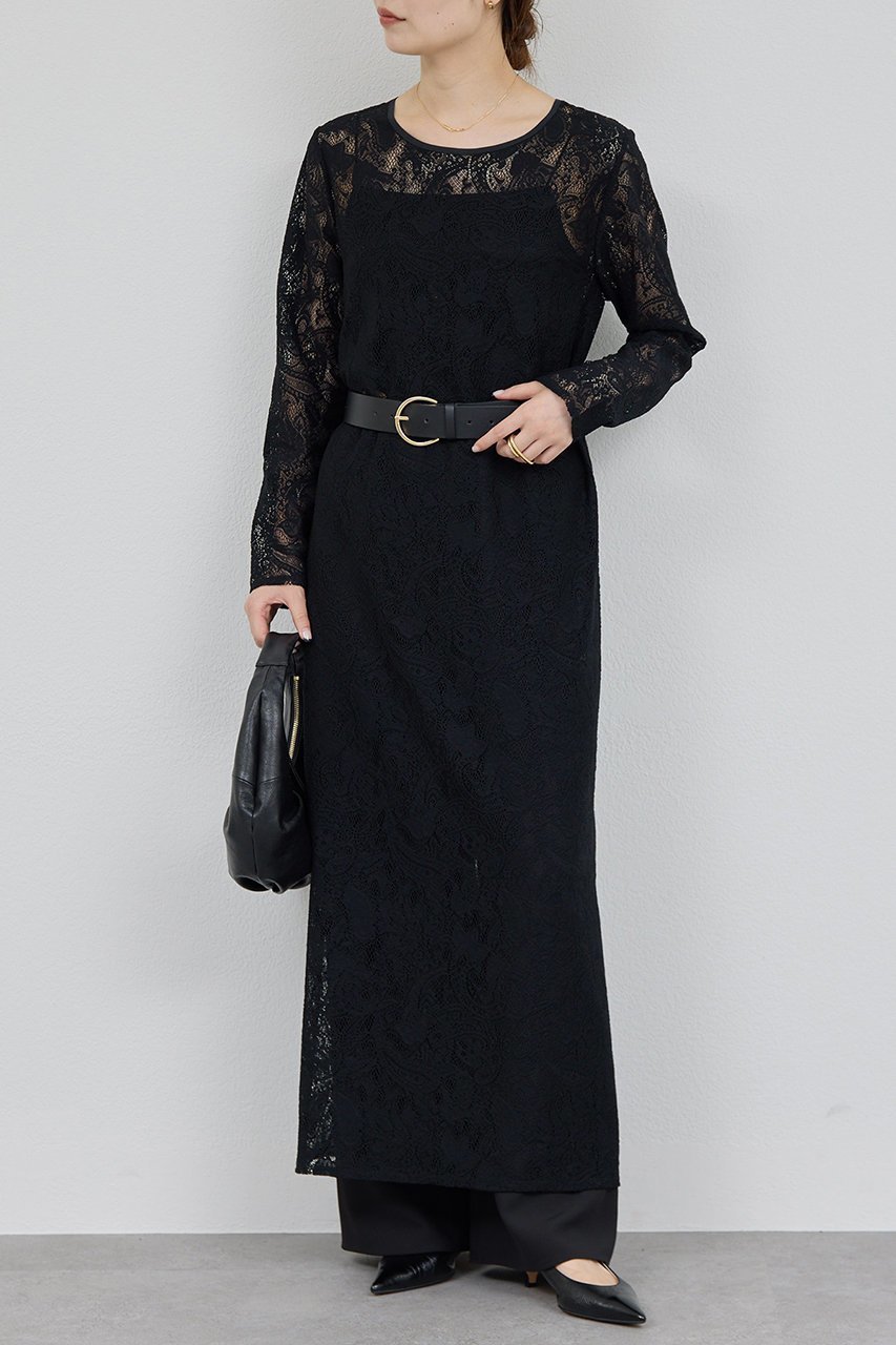 【ガリャルダガランテ/GALLARDAGALANTE】のストレッチレースワンピース インテリア・キッズ・メンズ・レディースファッション・服の通販 founy(ファニー) 　ファッション　Fashion　レディースファッション　Fashion for Women　ワンピース　Dresses　チュニック　Tunic Tops & Dresses　インナー　Innerwear　ストレッチ　Stretch, Stretchy Fabric　チュニック　Tunic, Long Top　ボトム　Bottoms, Lower Wear　レース　Lace, Lace Fabric　ロング　Long, Long-Length　ブラック|ID: prp329100004614054 ipo3291000000035964490
