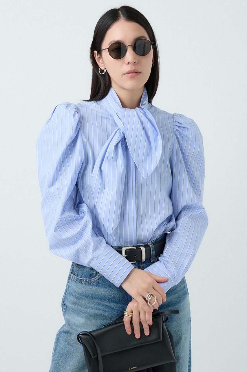 【カオス/Chaos】のガールスカウトブラウス インテリア・キッズ・メンズ・レディースファッション・服の通販 founy(ファニー) 　ファッション　Fashion　レディースファッション　Fashion for Women　トップス・カットソー　Cut & Sew Tops　シャツ・ブラウス・オフィスカジュアル　Elegant Blouses & Button-Ups　ストライプ　Stripe, Striped Pattern　スリーブ　Sleeve, Long Sleeve / Short Sleeve　デニム　Denim, Jeans Material　バランス　Balance, Style Balance　ボトム　Bottoms, Lower Wear　リボン　Ribbon, Bow　ロング　Long, Long-Length　再入荷　Restock / Back in Stock　ストライプ|ID: prp329100004614066 ipo3291000000035796418