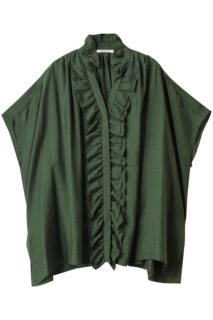 【ハウス オブ ロータス/HOUSE OF LOTUS】のシアーシルクブレンドフリルブラウス インテリア・キッズ・メンズ・レディースファッション・服の通販 founy(ファニー) 　ファッション　Fashion　レディースファッション　Fashion for Women　トップス・カットソー　Cut & Sew Tops　シャツ・ブラウス・オフィスカジュアル　Elegant Blouses & Button-Ups　エアリー　Airy Texture　ショート　Short, Short Length　シルク　Silk, 100% Silk　スリーブ　Sleeve, Long Sleeve / Short Sleeve　フリル　Frill, Ruffle　エレガント 上品　Elegant　夏　Summer　新作・新入荷　New Arrivals / New In　グリーン|ID: prp329100004614073 ipo3291000000033035251